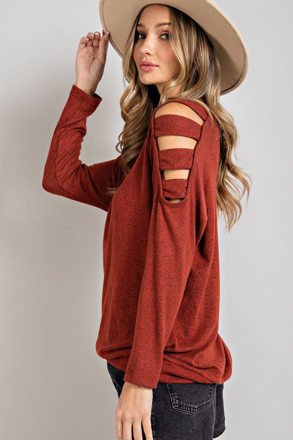 Cutout Round Neck Long Sleeve Top - GirlyBayCutout Round Neck Long Sleeve Top100100676969409SRustGirlyBayCutout Round Neck Long Sleeve Top