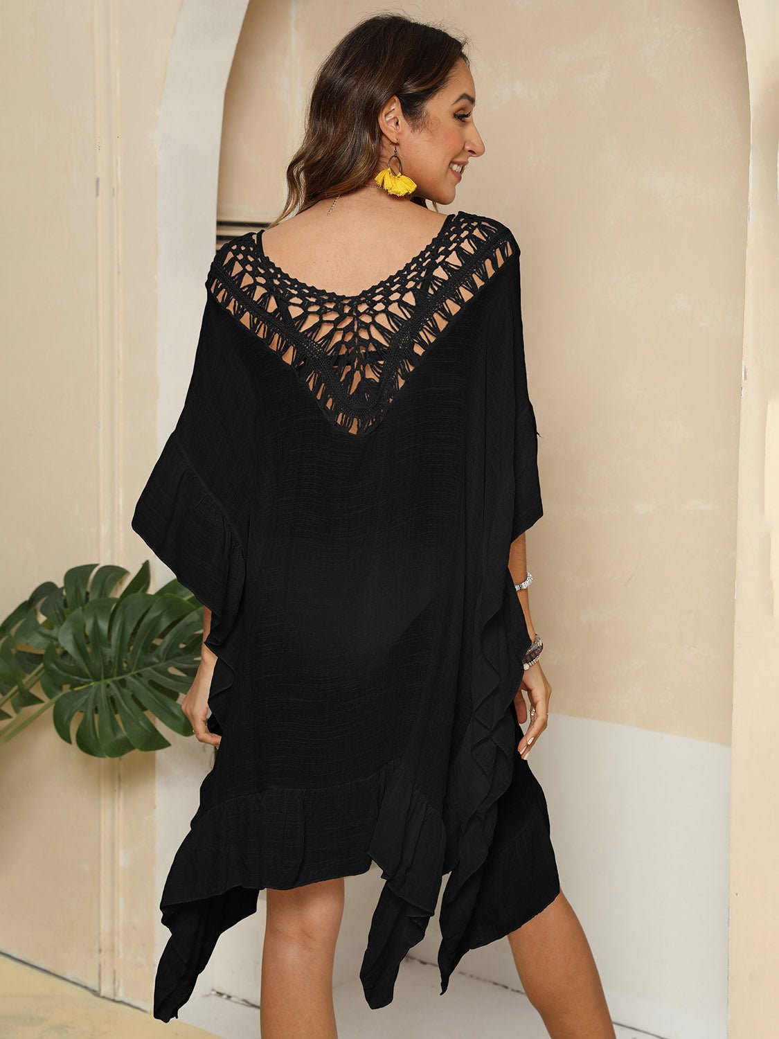 Cutout Ruffled Half Sleeve Cover-UpCover UpsTrendsiGirlyBay100100550232523BlackOne SizeO & Y.M