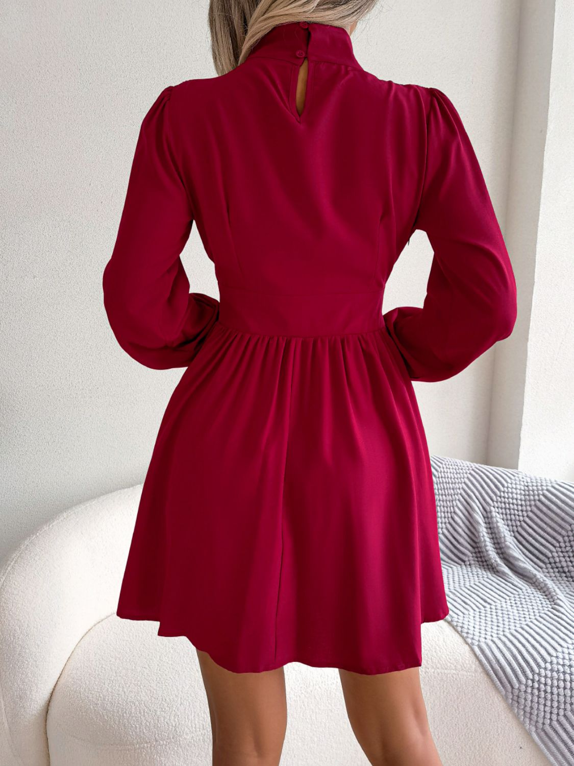 Cutout Turtleneck A - Line Mini Dress - GirlyBayCocktail DressesCutout Turtleneck A - Line Mini Dress100100929672036SRedGirlyBayCutout Turtleneck A - Line Mini Dress