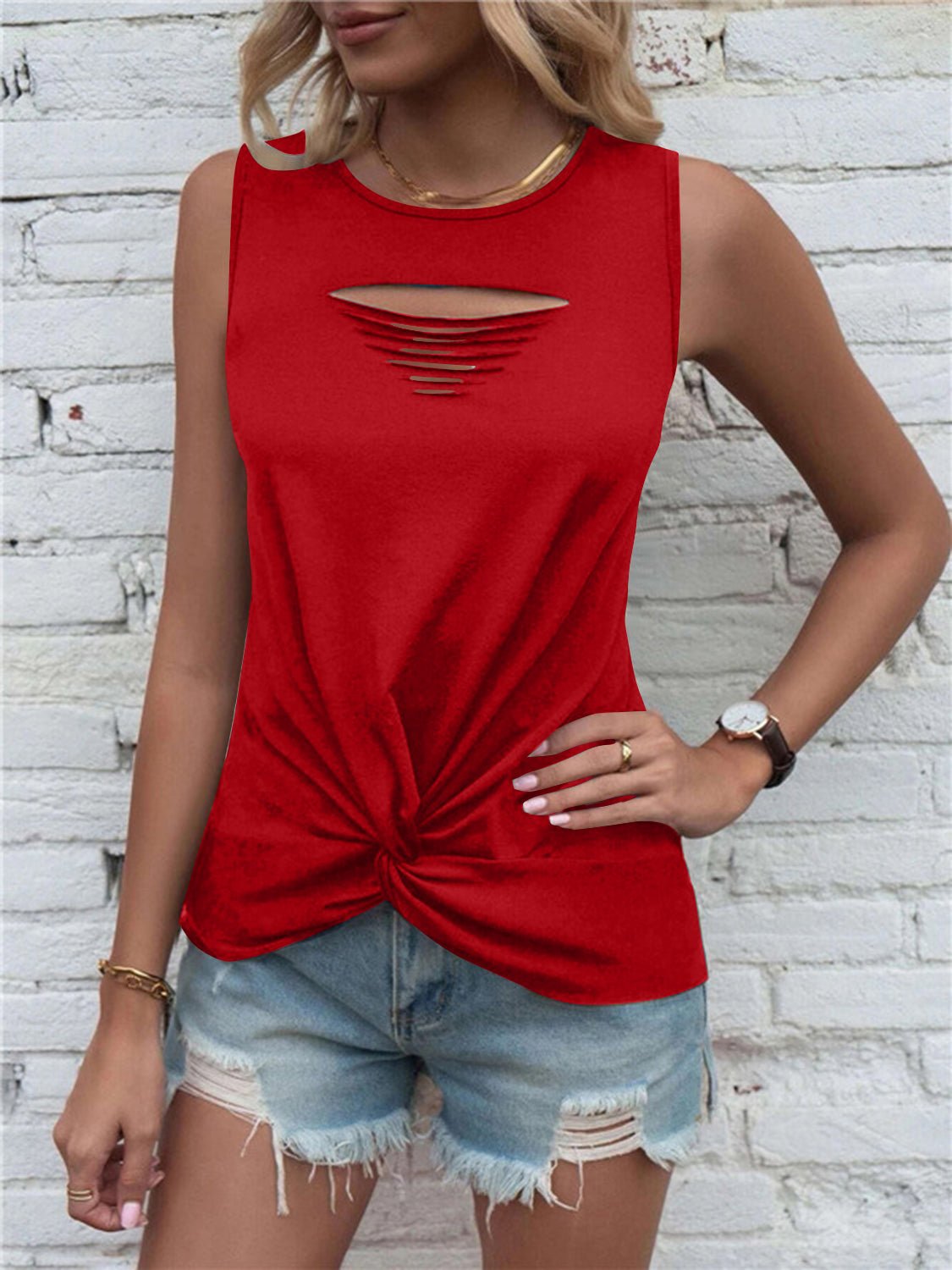 Cutout Twisted Round Neck Tank - GirlyBayCutout Twisted Round Neck Tank100100553886697SScarletGirlyBayCutout Twisted Round Neck Tank
