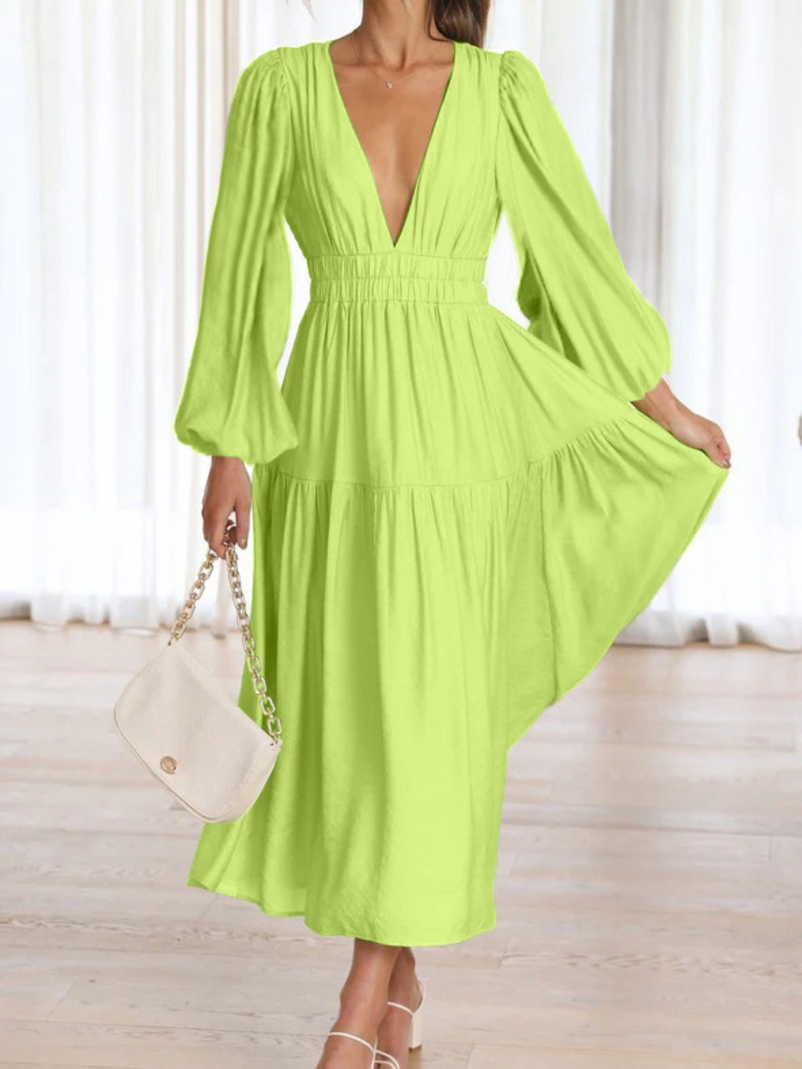 Deep V - Neck Balloon Sleeve Plain Maxi Dress - GirlyBayDeep V - Neck Balloon Sleeve Plain Maxi Dress100101861394093SMint GreenGirlyBayDeep V - Neck Balloon Sleeve Plain Maxi Dress