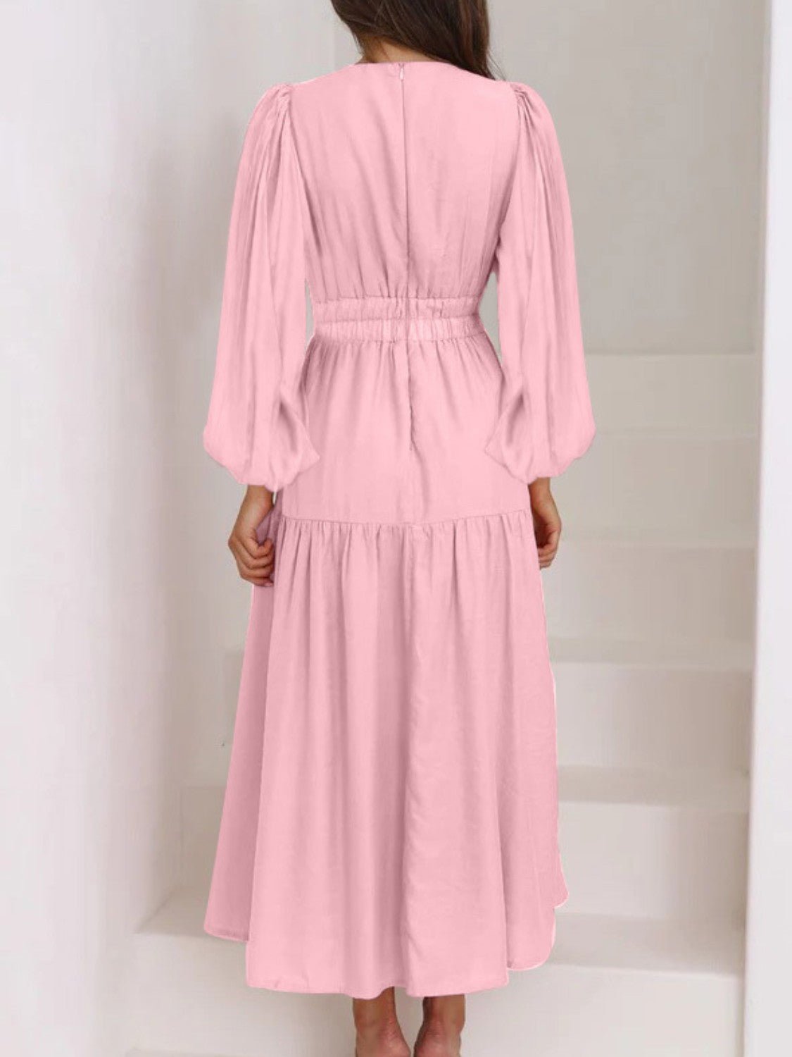 Deep V - Neck Balloon Sleeve Plain Maxi Dress - GirlyBayDeep V - Neck Balloon Sleeve Plain Maxi Dress100101861395881SBlush PinkGirlyBayDeep V - Neck Balloon Sleeve Plain Maxi Dress