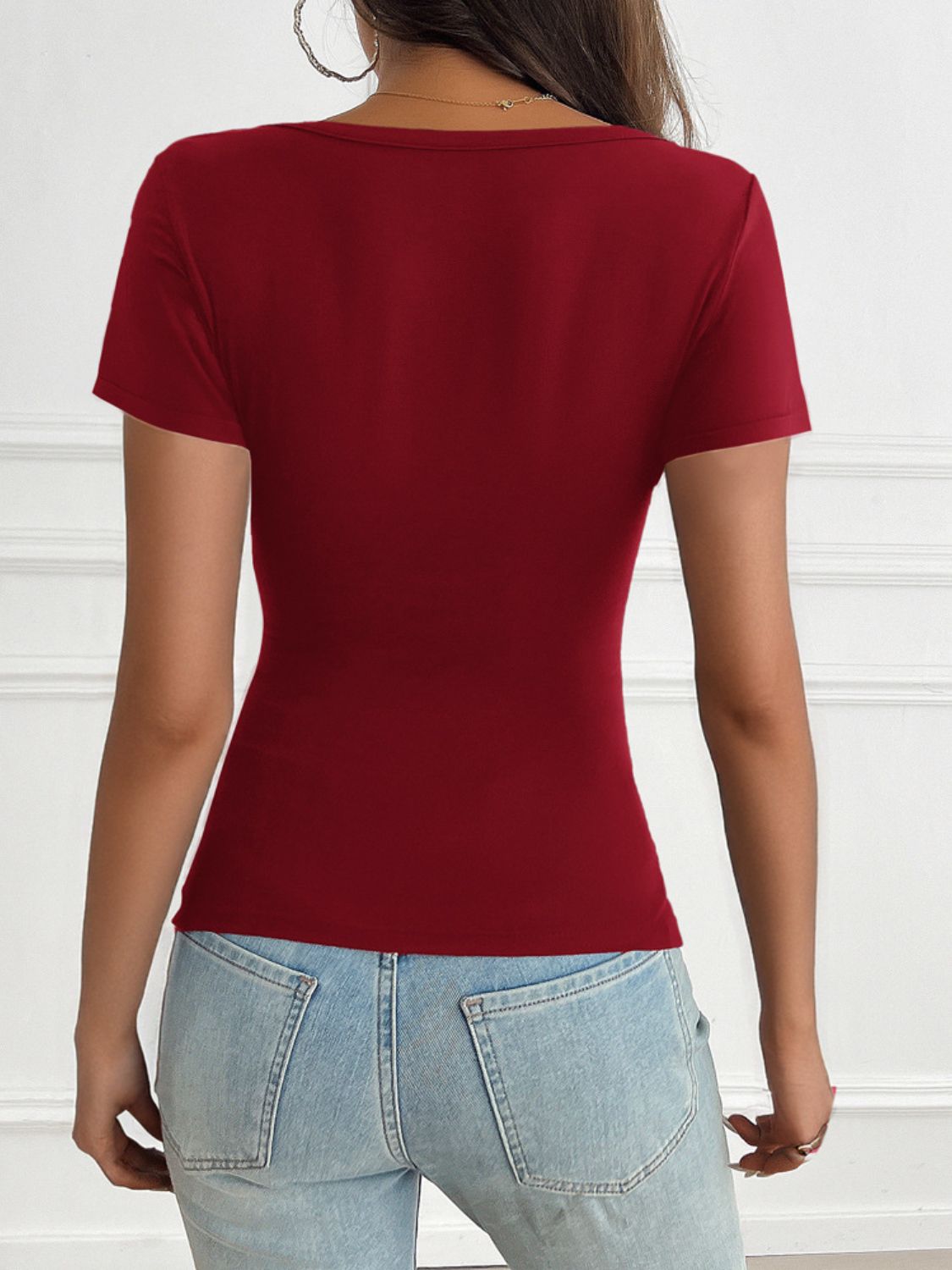 Devine Decorative Button Short Sleeve T-Shirt - GirlyBayDevine Decorative Button Short Sleeve T-Shirt100100480861357SBurgundyGirlyBayDevine Decorative Button Short Sleeve T-Shirt