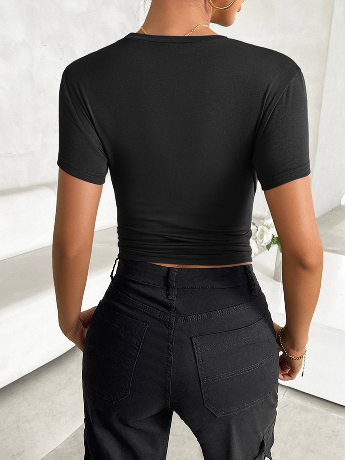 Devine Round Neck Short Sleeve T-Shirt - GirlyBayDevine Round Neck Short Sleeve T-Shirt100100084885389SBlackGirlyBayDevine Round Neck Short Sleeve T-Shirt