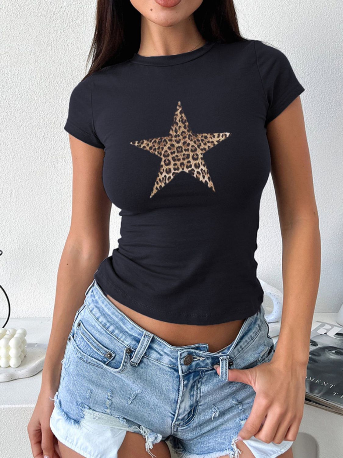 Devine Star Round Neck Short Sleeve T-Shirt - GirlyBayDevine Star Round Neck Short Sleeve T-Shirt100100537161756SBlackGirlyBayDevine Star Round Neck Short Sleeve T-Shirt