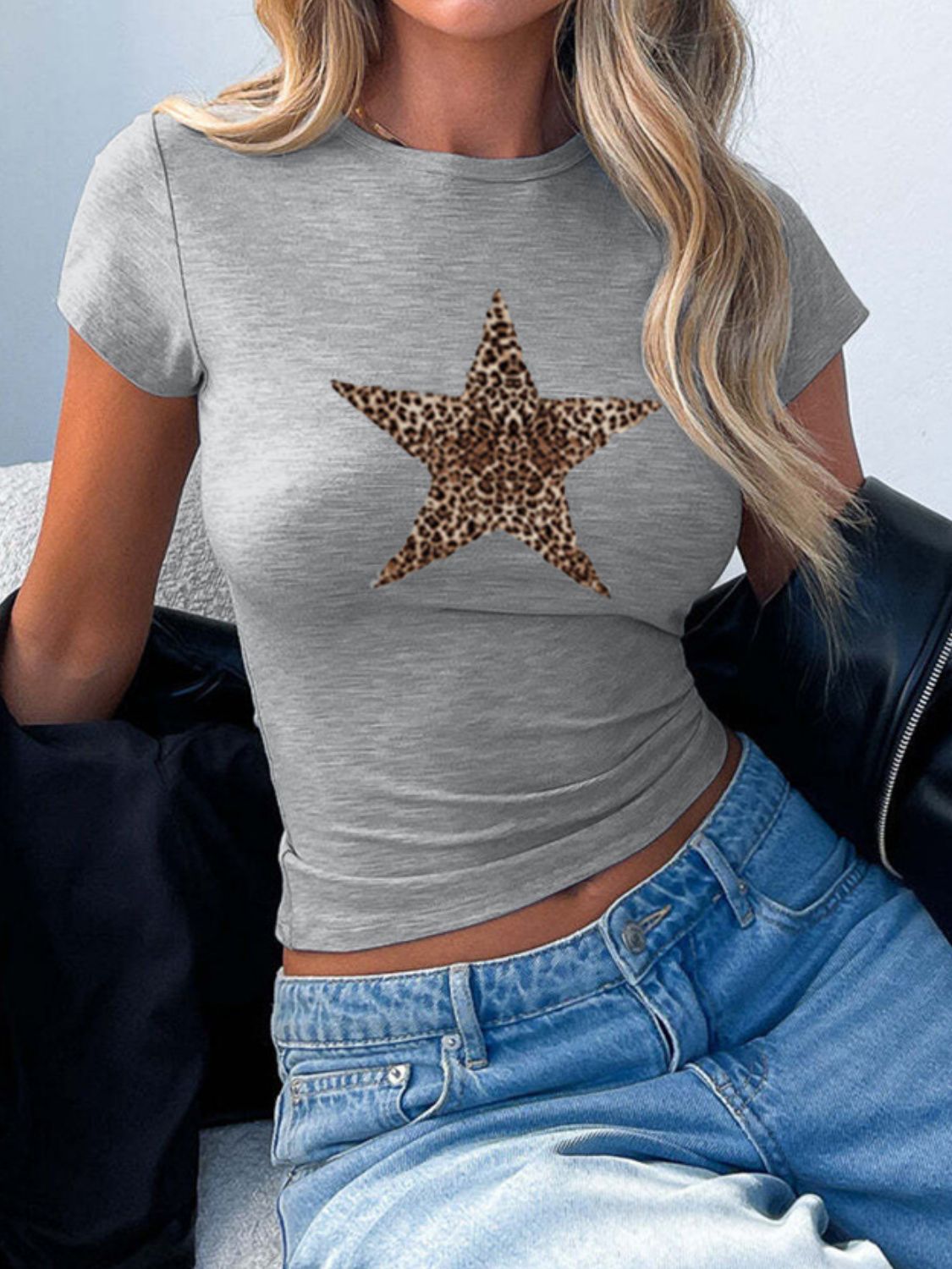 Devine Star Round Neck Short Sleeve T-Shirt - GirlyBayDevine Star Round Neck Short Sleeve T-Shirt100100537161789SGrayGirlyBayDevine Star Round Neck Short Sleeve T-Shirt