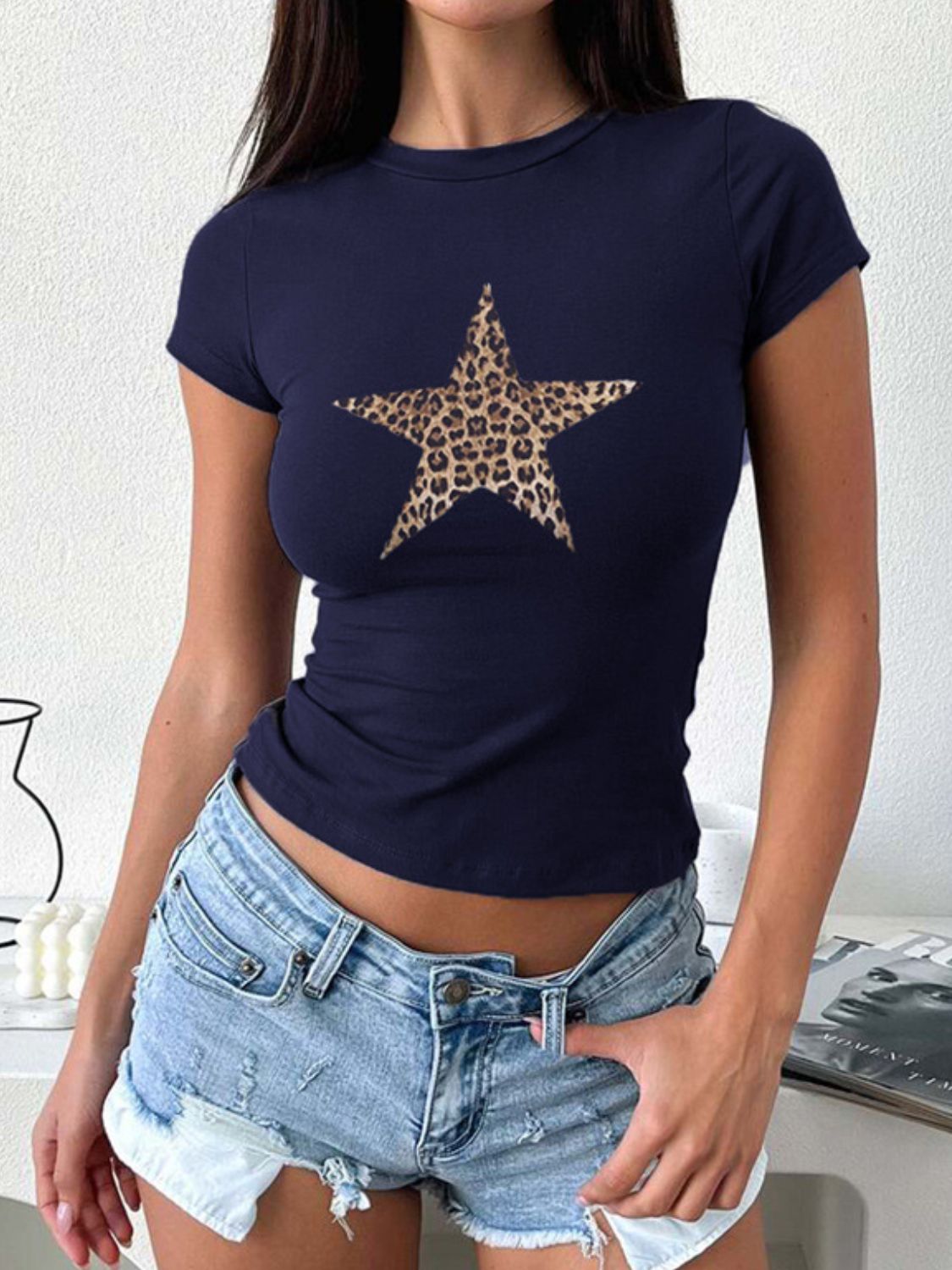 Devine Star Round Neck Short Sleeve T-Shirt - GirlyBayDevine Star Round Neck Short Sleeve T-Shirt100100537165255SNavyGirlyBayDevine Star Round Neck Short Sleeve T-Shirt