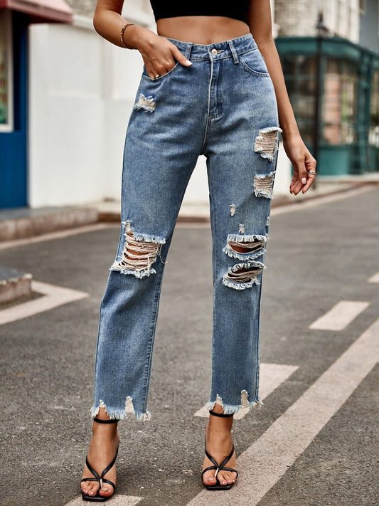 Distressed Raw Hem Jeans with Pockets - GirlyBayJeans & DenimDistressed Raw Hem Jeans with Pockets100100667801484SMediumGirlyBayDistressed Raw Hem Jeans with Pockets