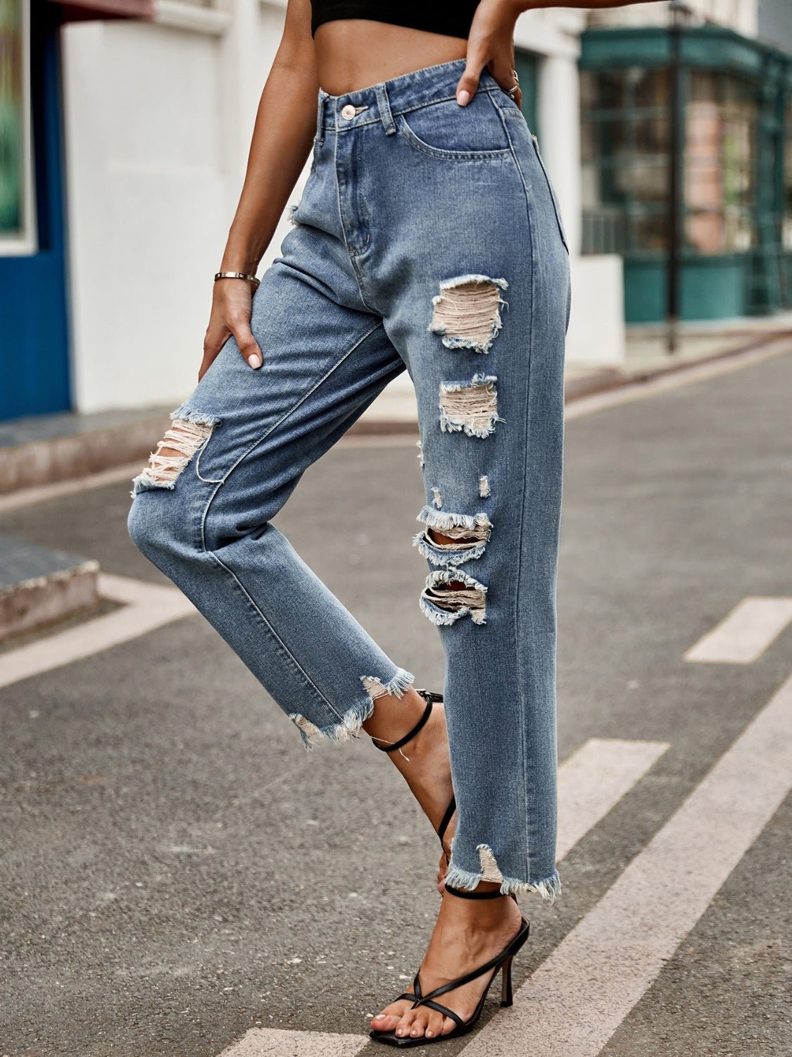 Distressed Raw Hem Jeans with Pockets - GirlyBayJeans & DenimDistressed Raw Hem Jeans with Pockets100100667801484SMediumGirlyBayDistressed Raw Hem Jeans with Pockets