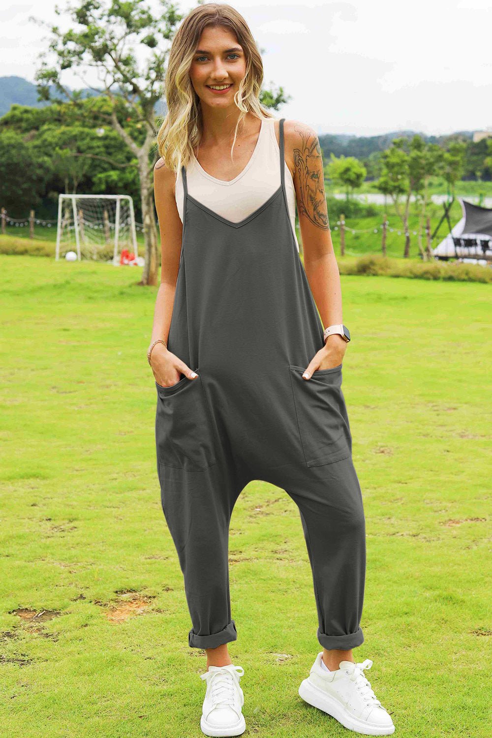 Double Take Full Size Sleeveless V - Neck Pocketed Jumpsuit - GirlyBayJumpsuits & RompersDouble Take Full Size Sleeveless V - Neck Pocketed Jumpsuit100101497156356SDark GrayGirlyBayDouble Take Full Size Sleeveless V - Neck Pocketed Jumpsuit