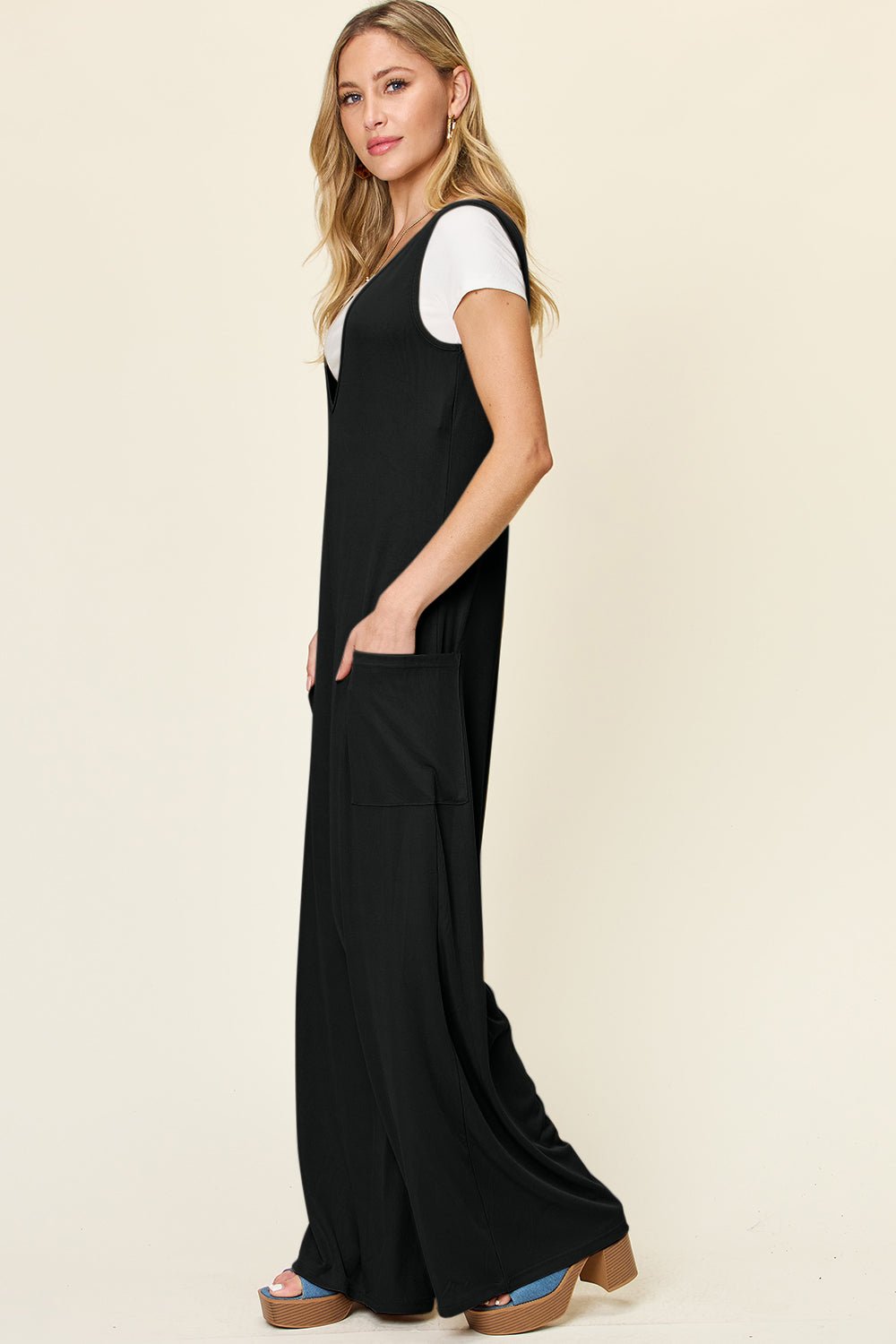 Double Take Full Size Sleeveless Wide Leg Jumpsuit with Pockets - GirlyBayJumpsuits & RompersDouble Take Full Size Sleeveless Wide Leg Jumpsuit with Pockets100100375751319SBlackGirlyBayDouble Take Full Size Sleeveless Wide Leg Jumpsuit with Pockets