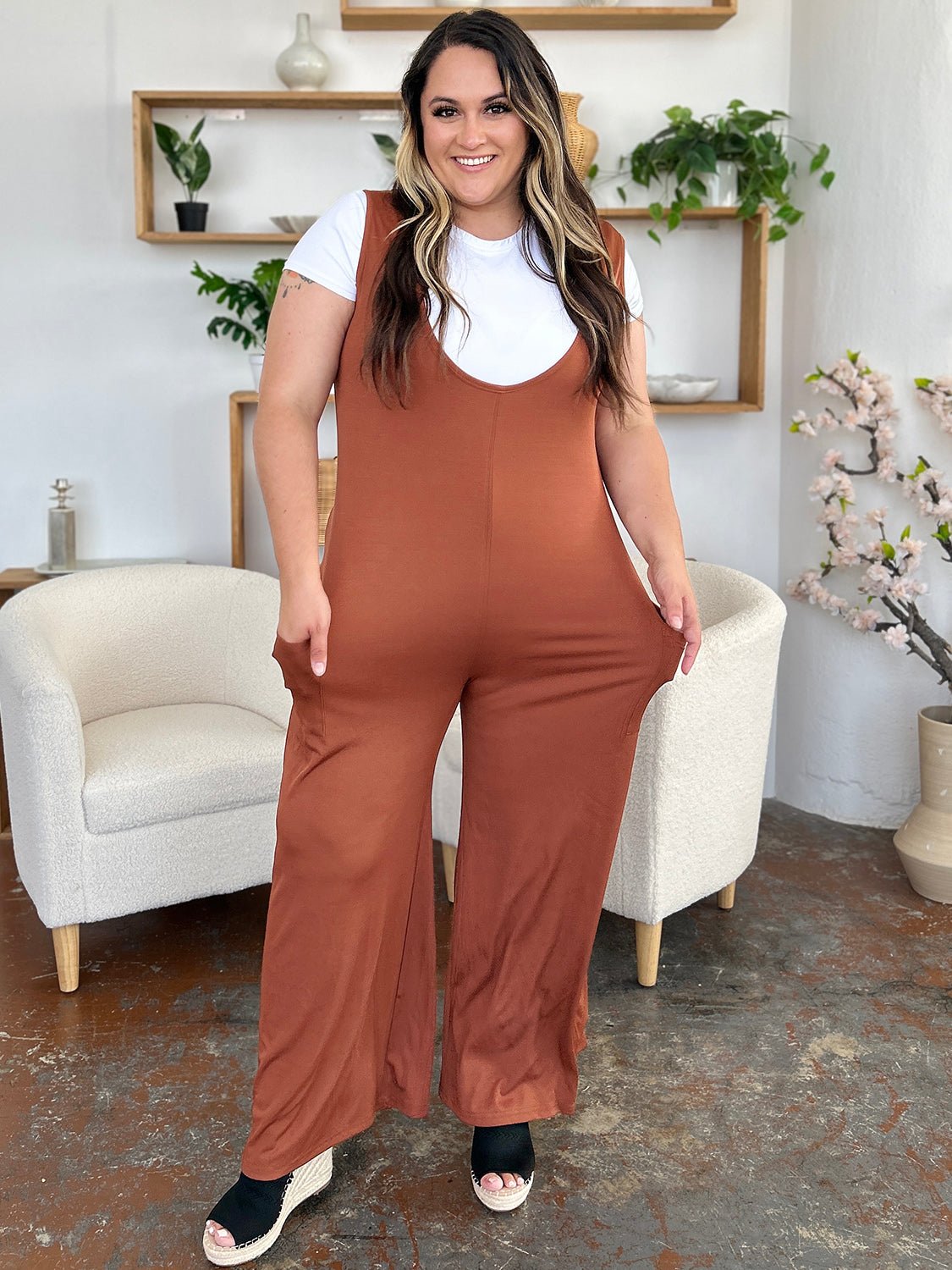 Double Take Full Size Sleeveless Wide Leg Jumpsuit with Pockets - GirlyBayJumpsuits & RompersDouble Take Full Size Sleeveless Wide Leg Jumpsuit with Pockets100100375753103SBrownGirlyBayDouble Take Full Size Sleeveless Wide Leg Jumpsuit with Pockets