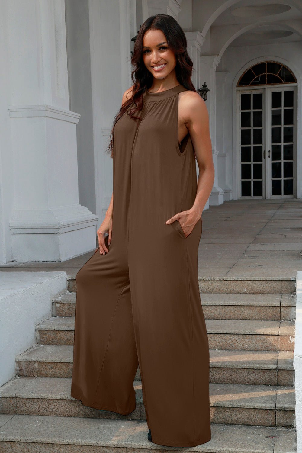 Double Take Full Size Tie Back Cutout Sleeveless Jumpsuit - GirlyBayJumpsuits & RompersDouble Take Full Size Tie Back Cutout Sleeveless Jumpsuit100101950191630SBrownGirlyBayDouble Take Full Size Tie Back Cutout Sleeveless Jumpsuit