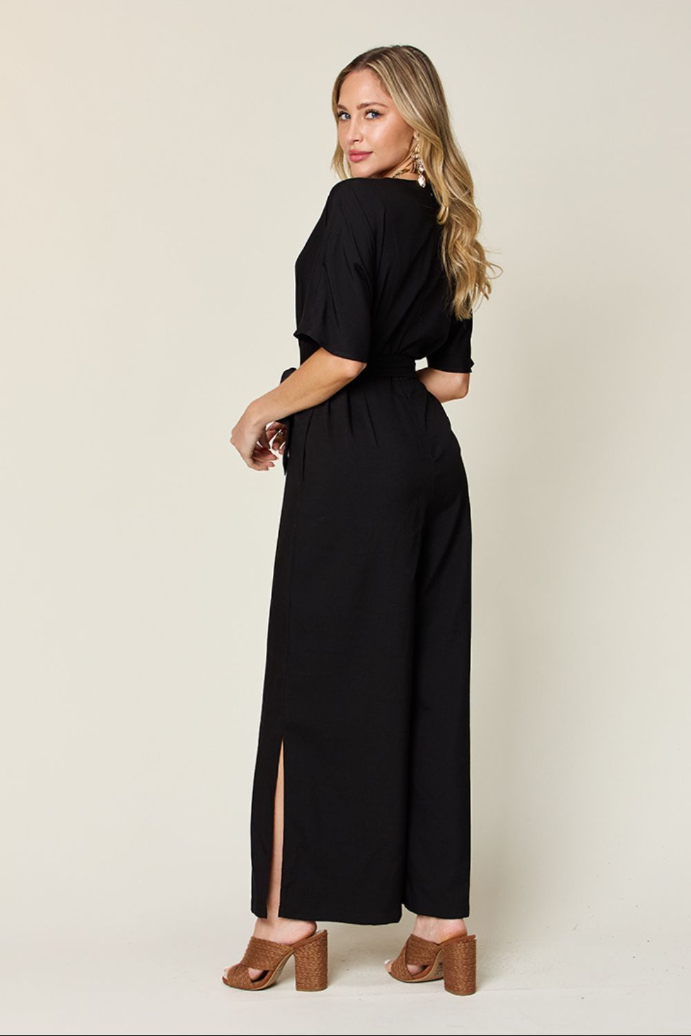 Double Take Full Size V - Neck Tied Side Slit Jumpsuit - GirlyBayJumpsuits & RompersDouble Take Full Size V - Neck Tied Side Slit Jumpsuit100100392071308SBlackGirlyBayDouble Take Full Size V - Neck Tied Side Slit Jumpsuit