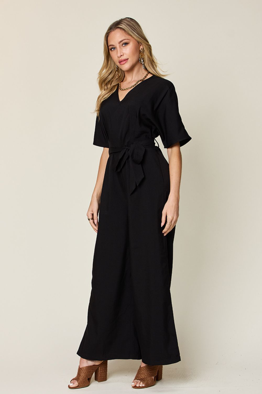 Double Take Full Size V - Neck Tied Side Slit Jumpsuit - GirlyBayJumpsuits & RompersDouble Take Full Size V - Neck Tied Side Slit Jumpsuit100100392071308SBlackGirlyBayDouble Take Full Size V - Neck Tied Side Slit Jumpsuit