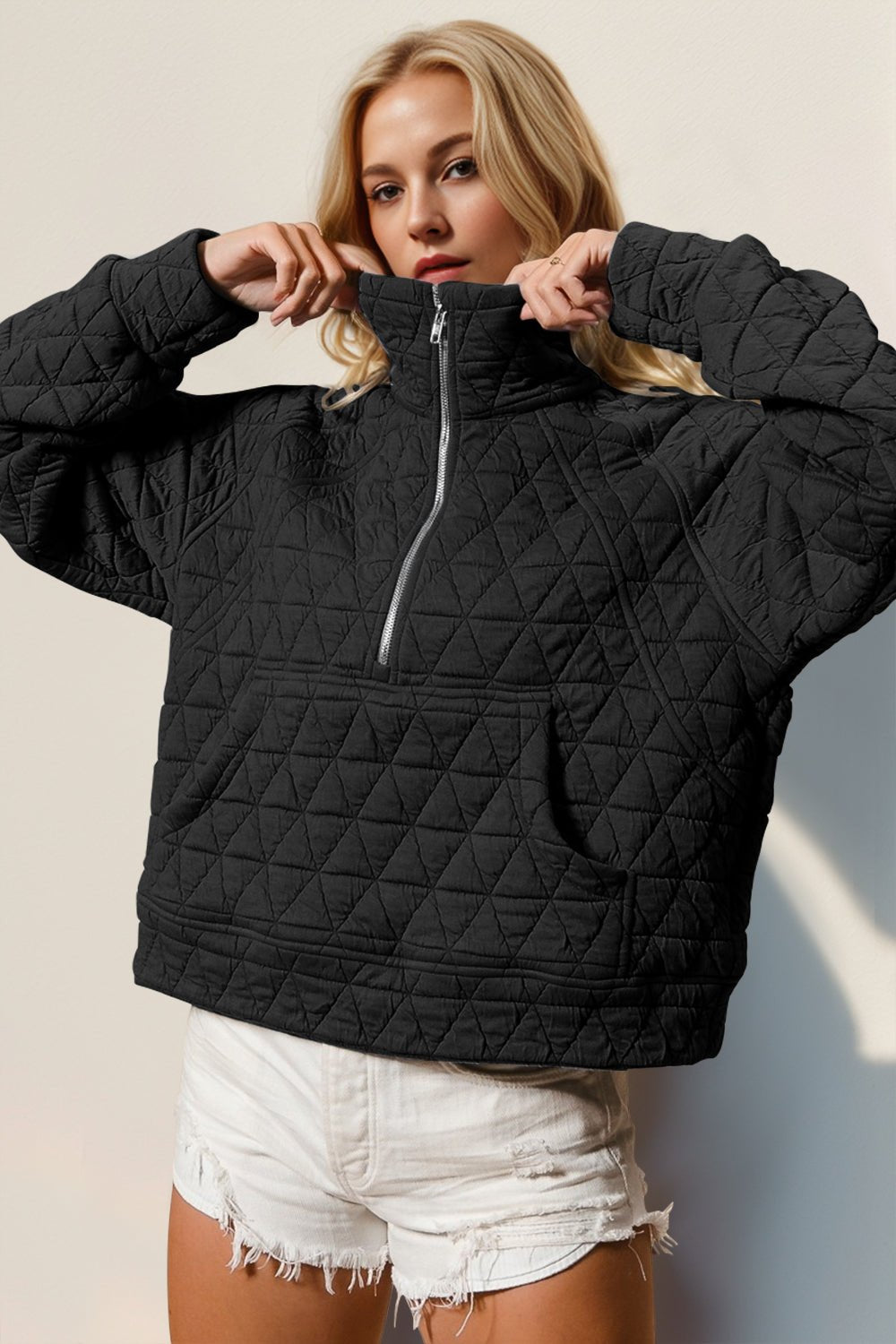 Double Take Half Zip Long Sleeve Quilted Sweatshirt with Pocket - GirlyBayDouble Take Half Zip Long Sleeve Quilted Sweatshirt with Pocket100100202401260SBlackGirlyBayDouble Take Half Zip Long Sleeve Quilted Sweatshirt with Pocket