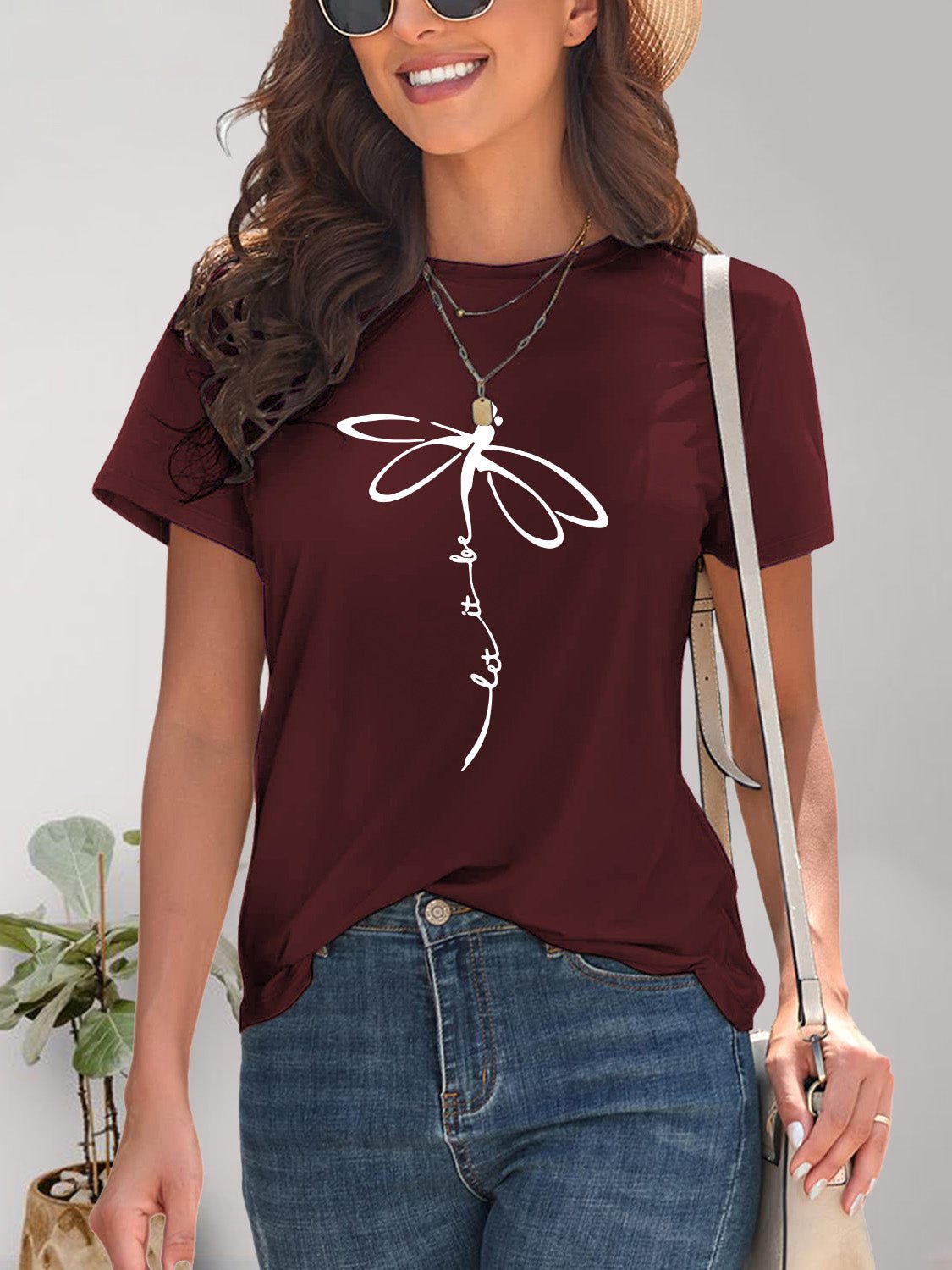 Dragonfly Graphic Round Neck Short Sleeve T-Shirt - GirlyBayDragonfly Graphic Round Neck Short Sleeve T-Shirt100100773763165SBurgundyGirlyBayDragonfly Graphic Round Neck Short Sleeve T-Shirt