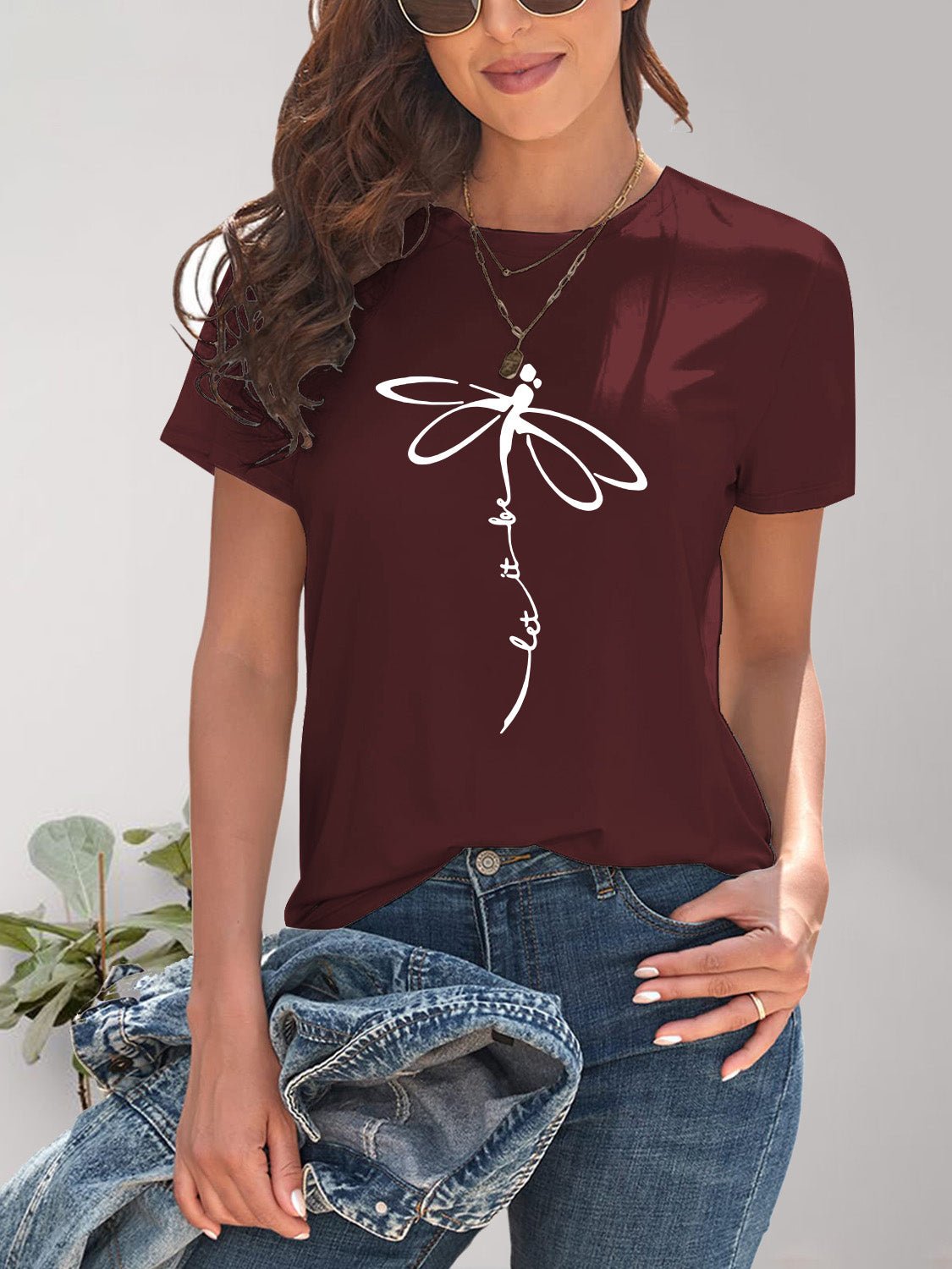 Dragonfly Graphic Round Neck Short Sleeve T-Shirt - GirlyBayDragonfly Graphic Round Neck Short Sleeve T-Shirt100100773763165SBurgundyGirlyBayDragonfly Graphic Round Neck Short Sleeve T-Shirt