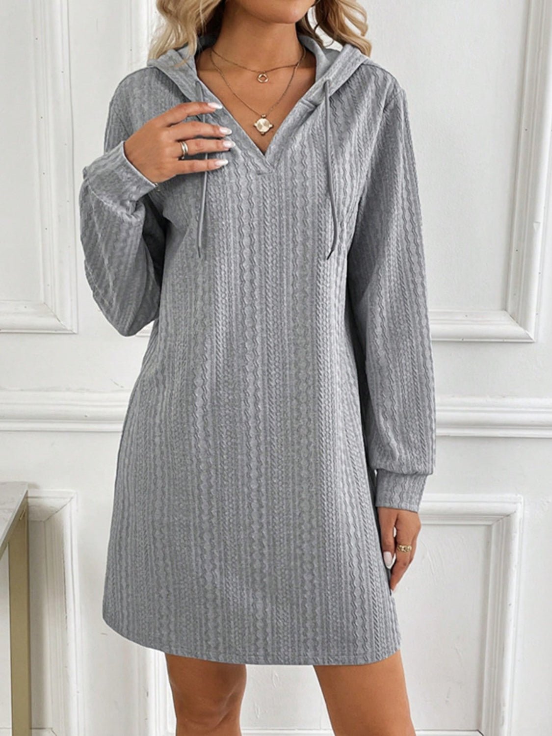 Drawstring Long Sleeve Hooded Mini Dress - GirlyBayMini Dress SuccessDrawstring Long Sleeve Hooded Mini Dress100100965484186SGrayGirlyBayDrawstring Long Sleeve Hooded Mini Dress