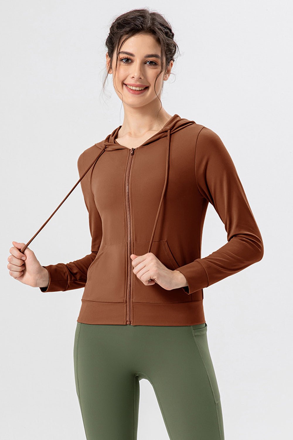 Drawstring Zip Up Hooded Active Outerwear - GirlyBayActivewearDrawstring Zip Up Hooded Active Outerwear100100383739938SBrownGirlyBayDrawstring Zip Up Hooded Active Outerwear