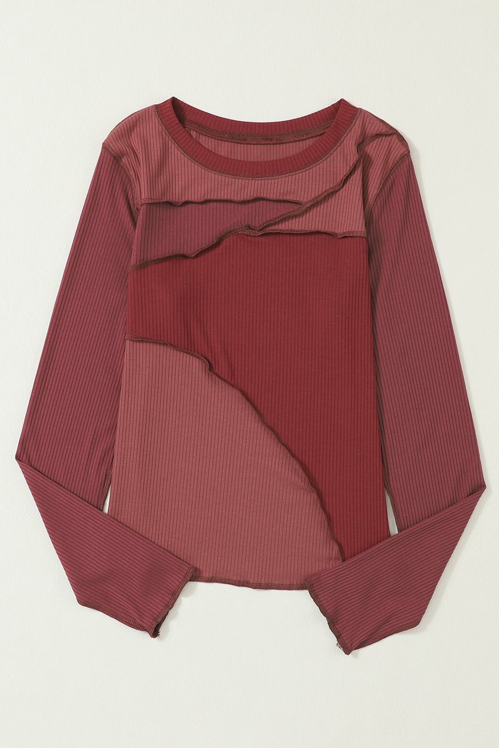 Exposed Seam Contrast Round Neck Long Sleeve T-Shirt - GirlyBayExposed Seam Contrast Round Neck Long Sleeve T-Shirt100100835879565SBurgundyGirlyBayExposed Seam Contrast Round Neck Long Sleeve T-Shirt