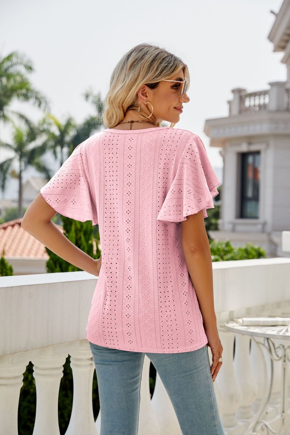 Eyelet Flutter Sleeve Round Neck Top - GirlyBayEyelet Flutter Sleeve Round Neck Top100100139885918SBlush PinkGirlyBayEyelet Flutter Sleeve Round Neck Top