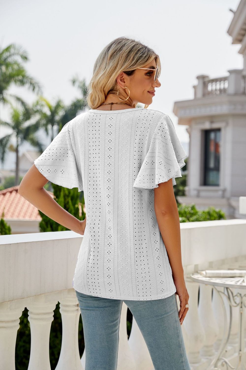 Eyelet Flutter Sleeve Round Neck Top - GirlyBayEyelet Flutter Sleeve Round Neck Top100100139888017SWhiteGirlyBayEyelet Flutter Sleeve Round Neck Top