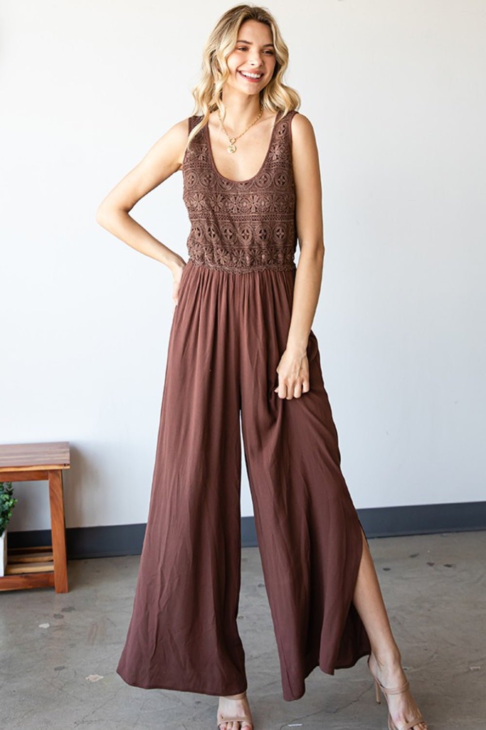 First Love Tie Back Sleeveless Slit Wide Leg Jumpsuit - GirlyBayJumpsuits & RompersFirst Love Tie Back Sleeveless Slit Wide Leg Jumpsuit100100810281091SBROWNGirlyBayFirst Love Tie Back Sleeveless Slit Wide Leg Jumpsuit