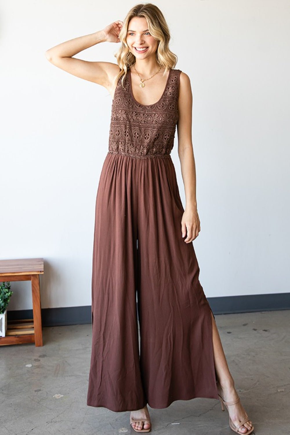 First Love Tie Back Sleeveless Slit Wide Leg Jumpsuit - GirlyBayJumpsuits & RompersFirst Love Tie Back Sleeveless Slit Wide Leg Jumpsuit100100810281091SBROWNGirlyBayFirst Love Tie Back Sleeveless Slit Wide Leg Jumpsuit