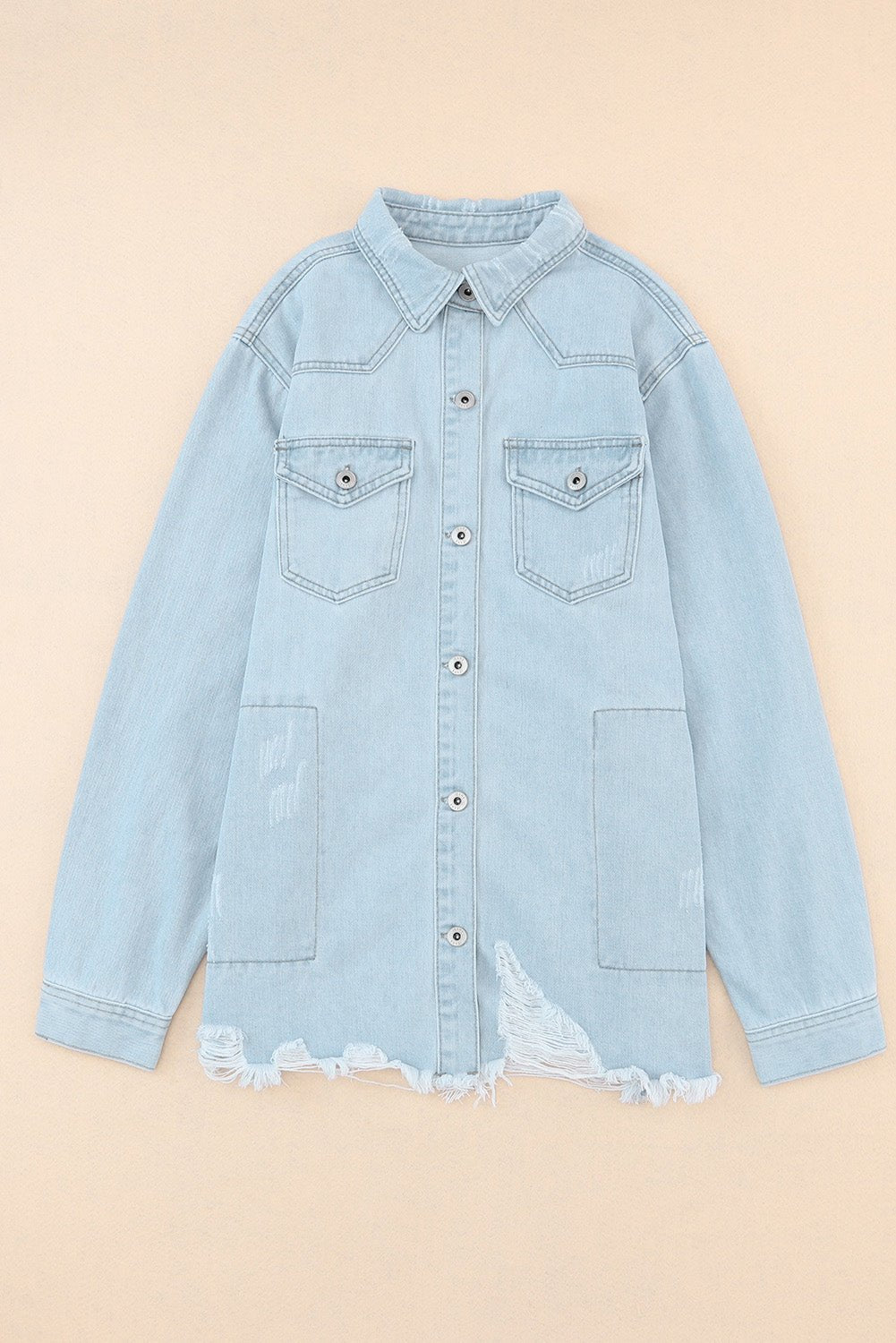 Flap Pocket Raw Hem Denim Jacket - GirlyBayJeans & DenimFlap Pocket Raw Hem Denim Jacket100100980043946SLight BlueGirlyBayFlap Pocket Raw Hem Denim Jacket