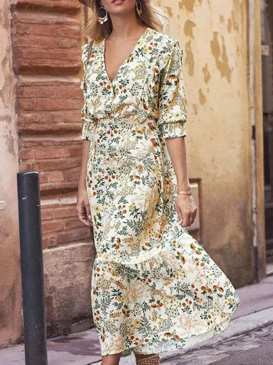 Floral Cutout Flounce Sleeve DressCasual DressesTrendsiGirlyBay100101363856196FloralSShip From Overseas