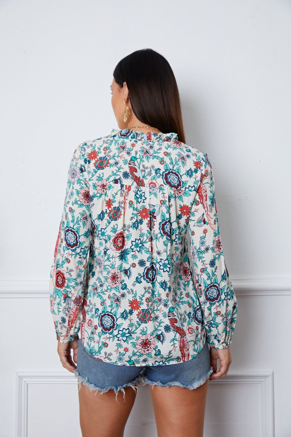 Floral Notched Long Sleeve Blouse - GirlyBayFloral Notched Long Sleeve Blouse100101143869534SMulticolorGirlyBayFloral Notched Long Sleeve Blouse