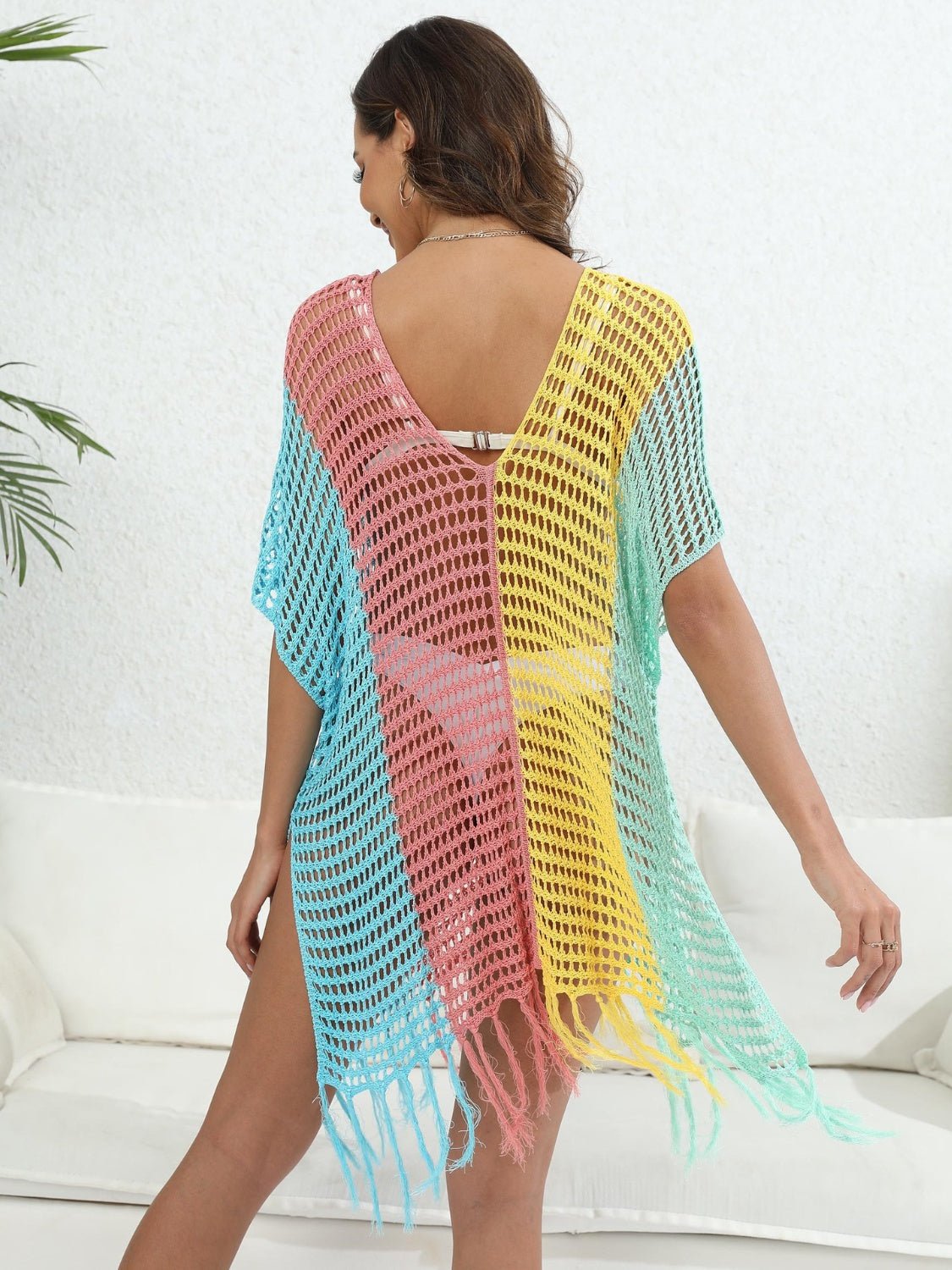 Fringe Color Block Scoop Neck Cover Up - GirlyBayCover Ups#original_value#100100524021005One SizeDusty PinkGirlyBay