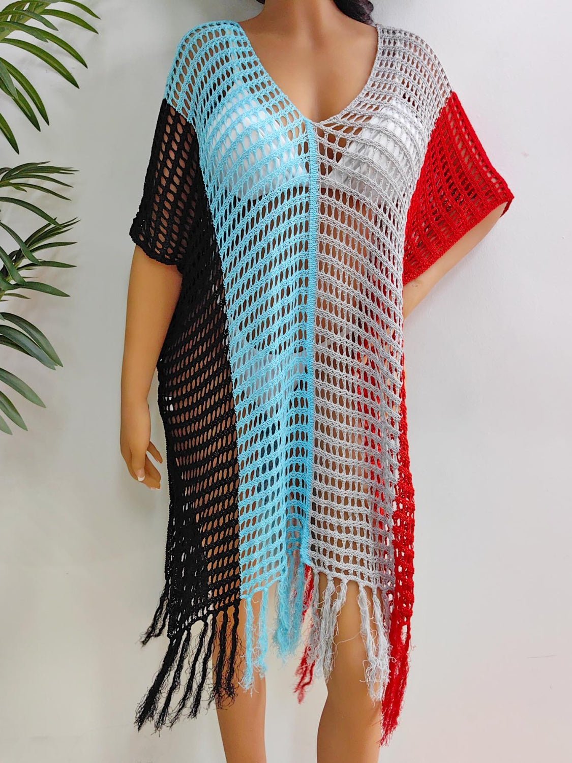 Fringe Color Block Scoop Neck Cover Up - GirlyBayCover Ups#original_value#100100524023856One SizeBlackGirlyBay