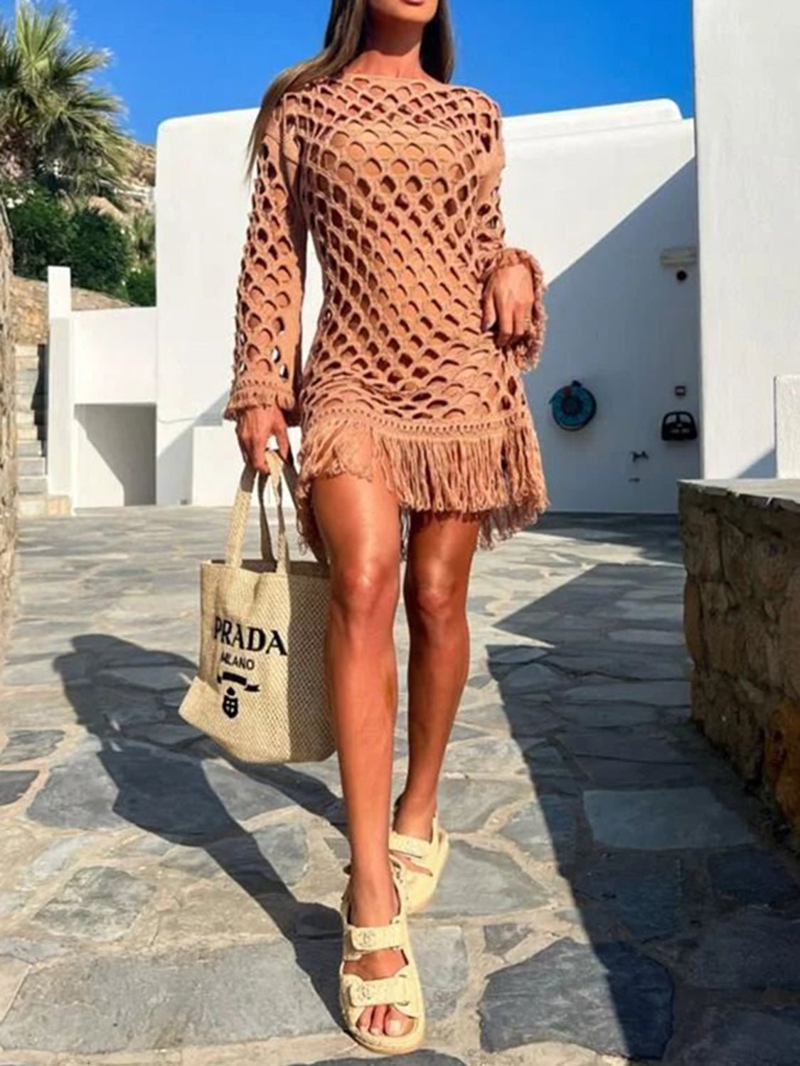 Fringe Cutout Long Sleeve Cover UpCover UpsTrendsiGirlyBay100100416689757CaramelSShip From Overseas