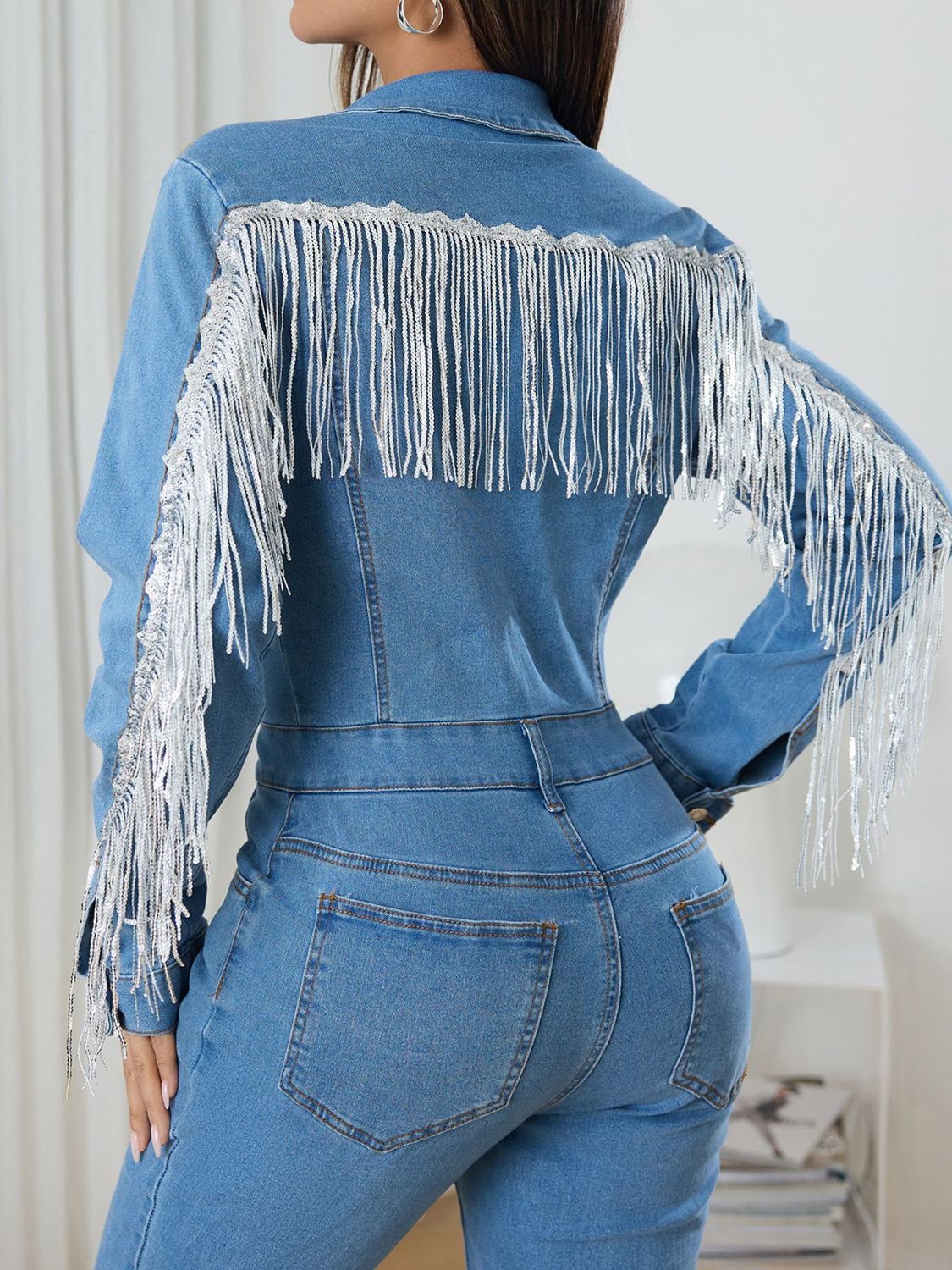 Fringe Half Button Long Sleeve Denim Jumpsuit - GirlyBayJeans & DenimFringe Half Button Long Sleeve Denim Jumpsuit100100192381870SMediumGirlyBayFringe Half Button Long Sleeve Denim Jumpsuit