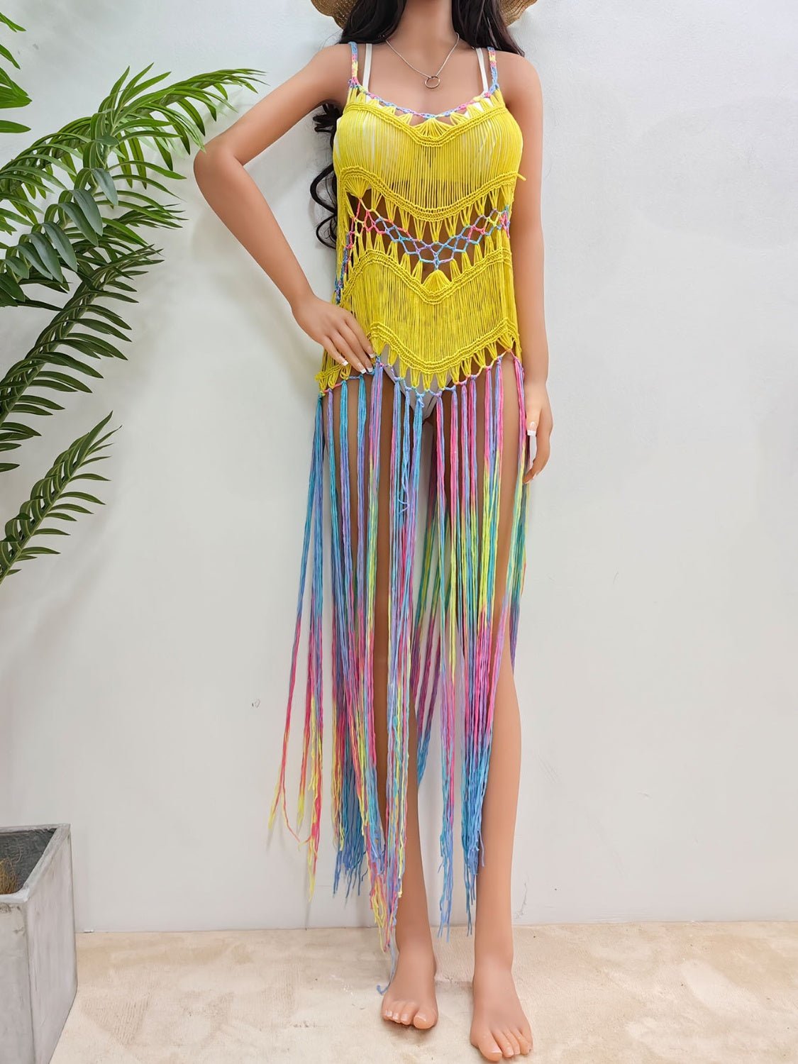 Fringe Cover-Up: Spaghetti Strap StyleCover UpsTrendsiTrendsi100100588084625Chartreuse