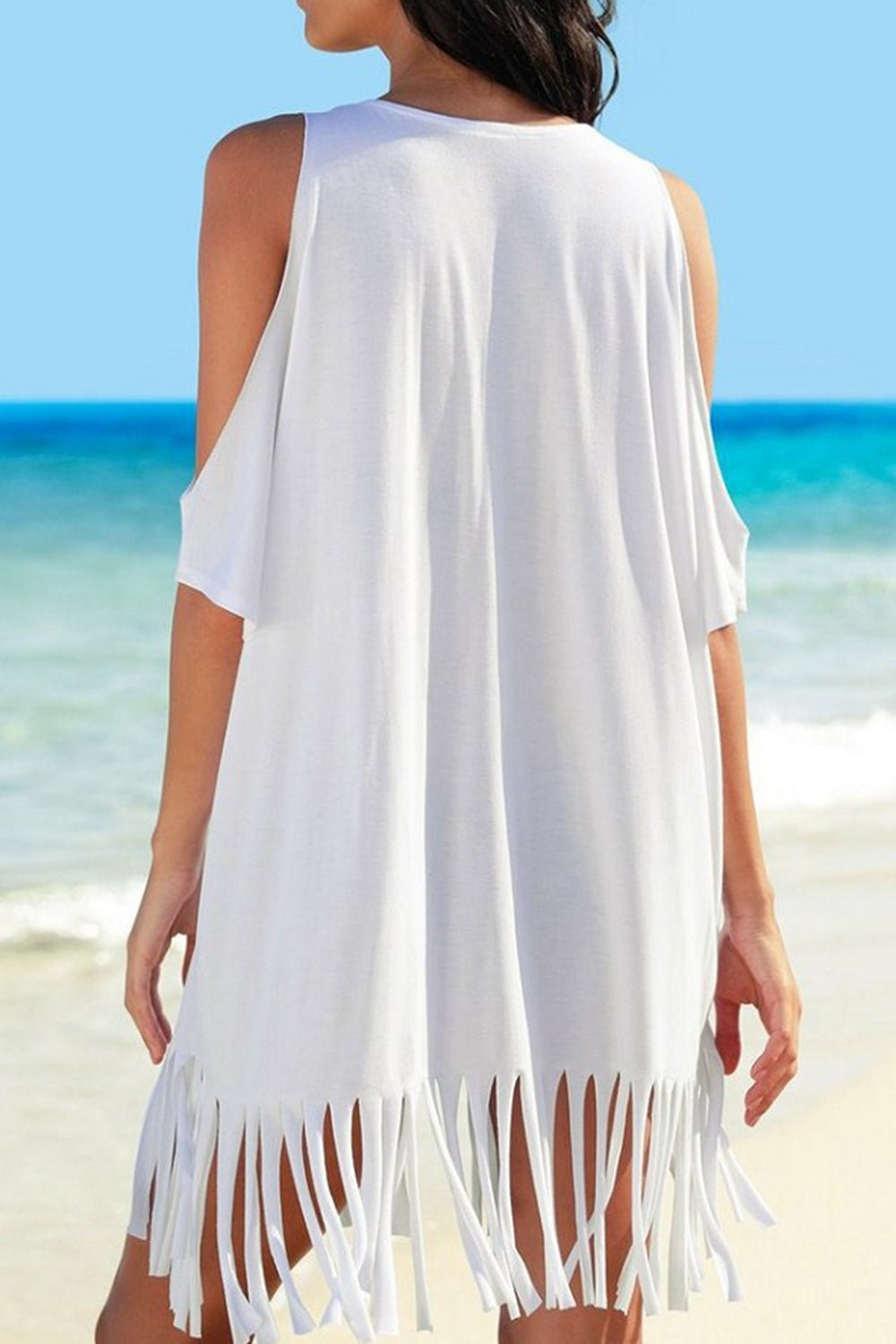 Chic Fringe Cold Shoulder Cover Up.Cover UpsTrendsiGirlyBayTrendsiGirlyBayWhite2