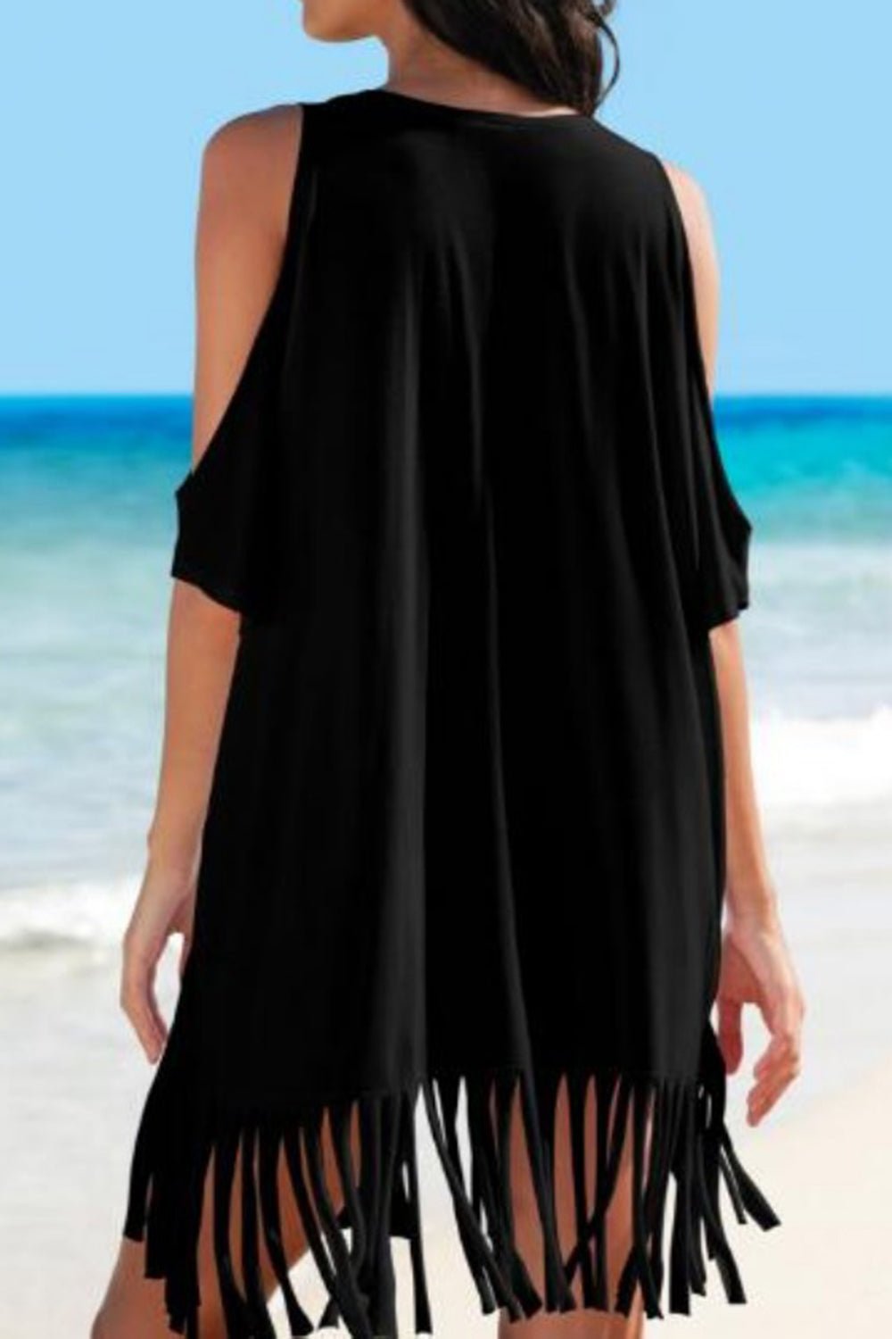 Chic Fringe Cold Shoulder Cover Up.Cover UpsTrendsiGirlyBayTrendsiGirlyBayBlack5