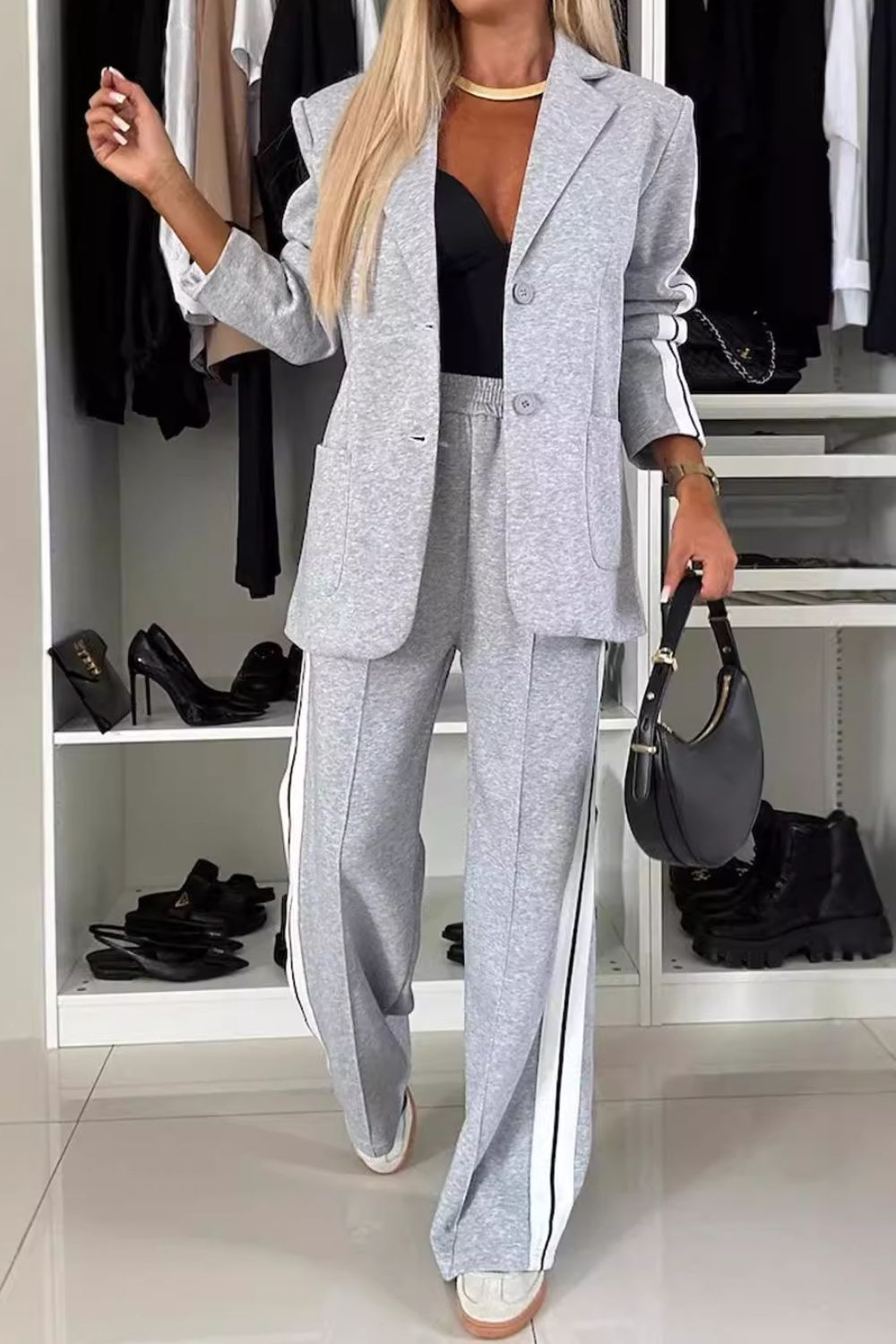 Full Size Contrast Lapel Collar Top and Pants Set - GirlyBayFull Size Contrast Lapel Collar Top and Pants Set100100243041236SLight GrayGirlyBayFull Size Contrast Lapel Collar Top and Pants Set