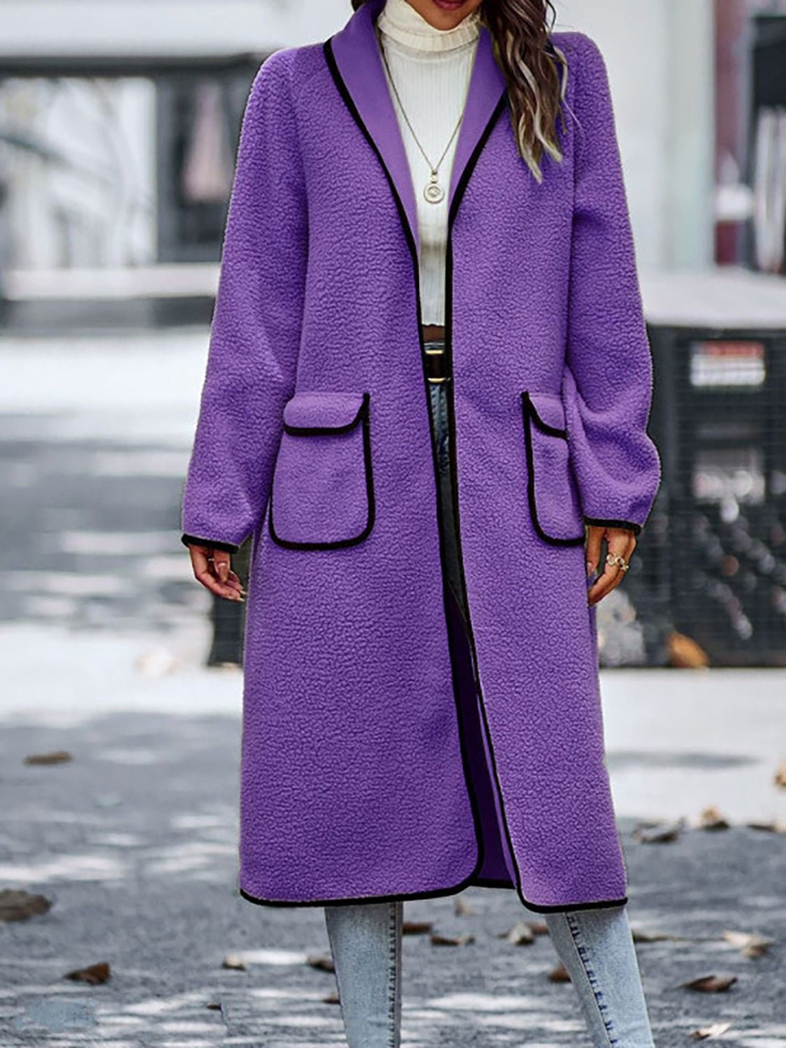 Full Size Contrast Trim Long Sleeve Coat with Pockets - GirlyBayOuterwearFull Size Contrast Trim Long Sleeve Coat with Pockets100100670781326SPurpleGirlyBayFull Size Contrast Trim Long Sleeve Coat with Pockets