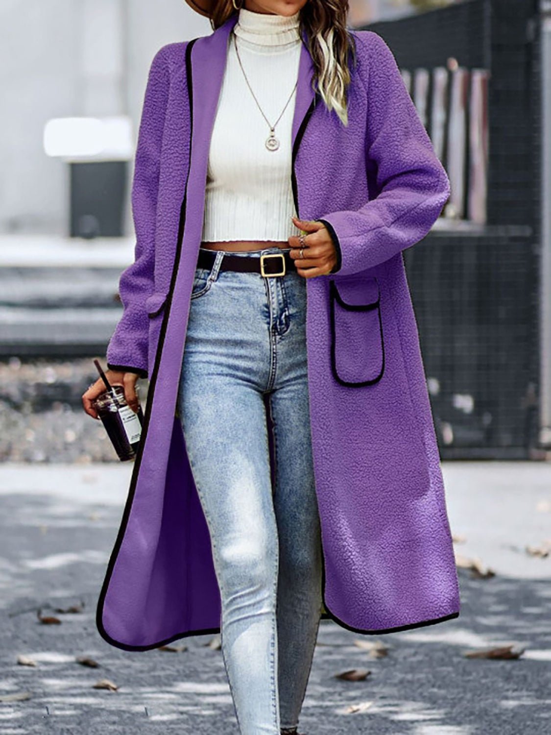 Full Size Contrast Trim Long Sleeve Coat with Pockets - GirlyBayOuterwearFull Size Contrast Trim Long Sleeve Coat with Pockets100100670781326SPurpleGirlyBayFull Size Contrast Trim Long Sleeve Coat with Pockets