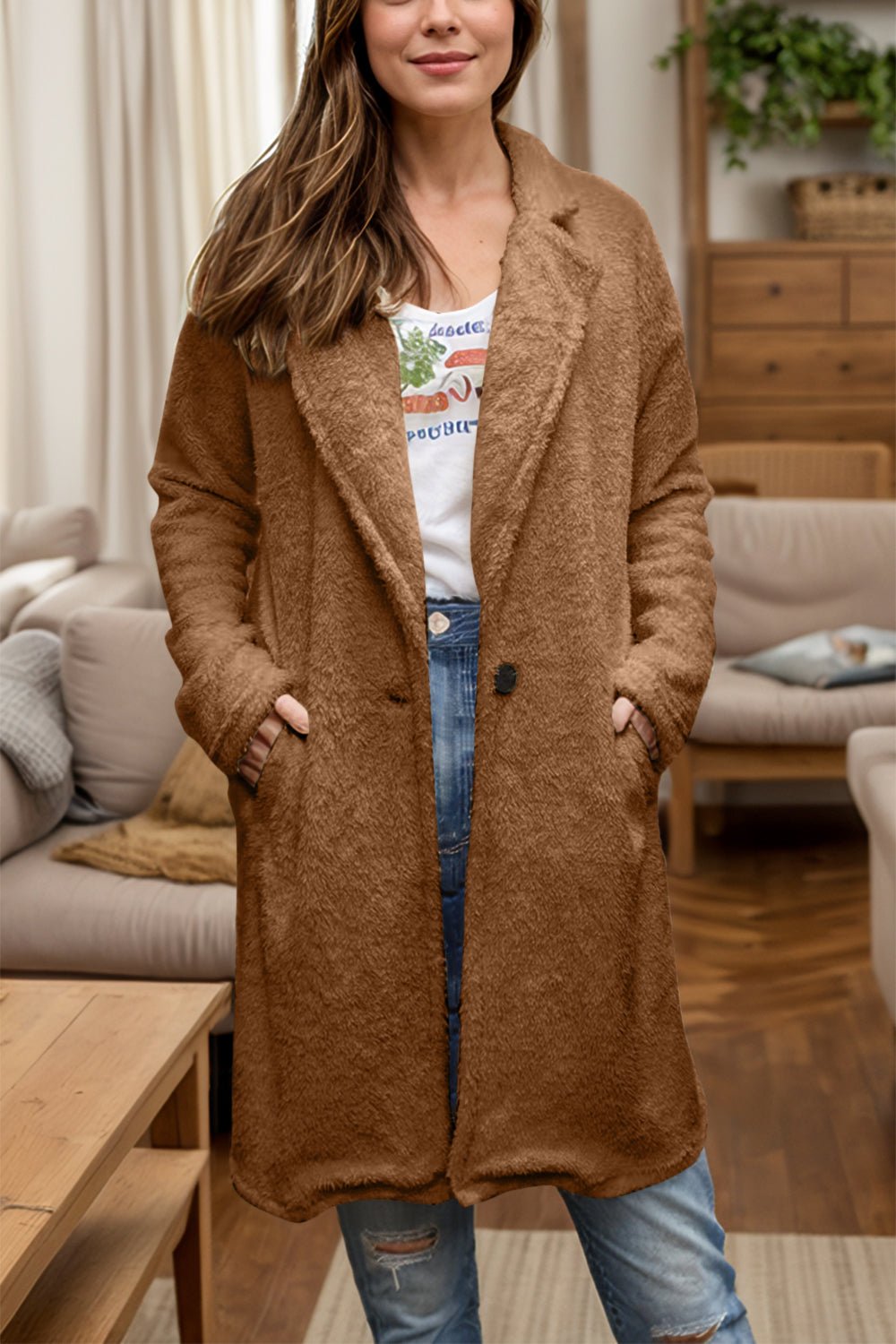 Full Size One Button Long Sleeve Longline Plush Coat - GirlyBayPlus Size ClothesFull Size One Button Long Sleeve Longline Plush Coat100100449936386SBrownGirlyBayFull Size One Button Long Sleeve Longline Plush Coat
