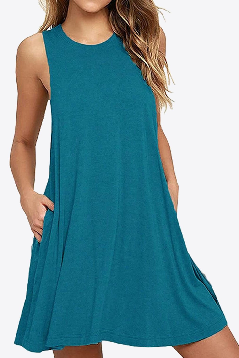 Full Size Round Neck Sleeveless Dress with PocketsCasual DressesTrendsiGirlyBayA&D