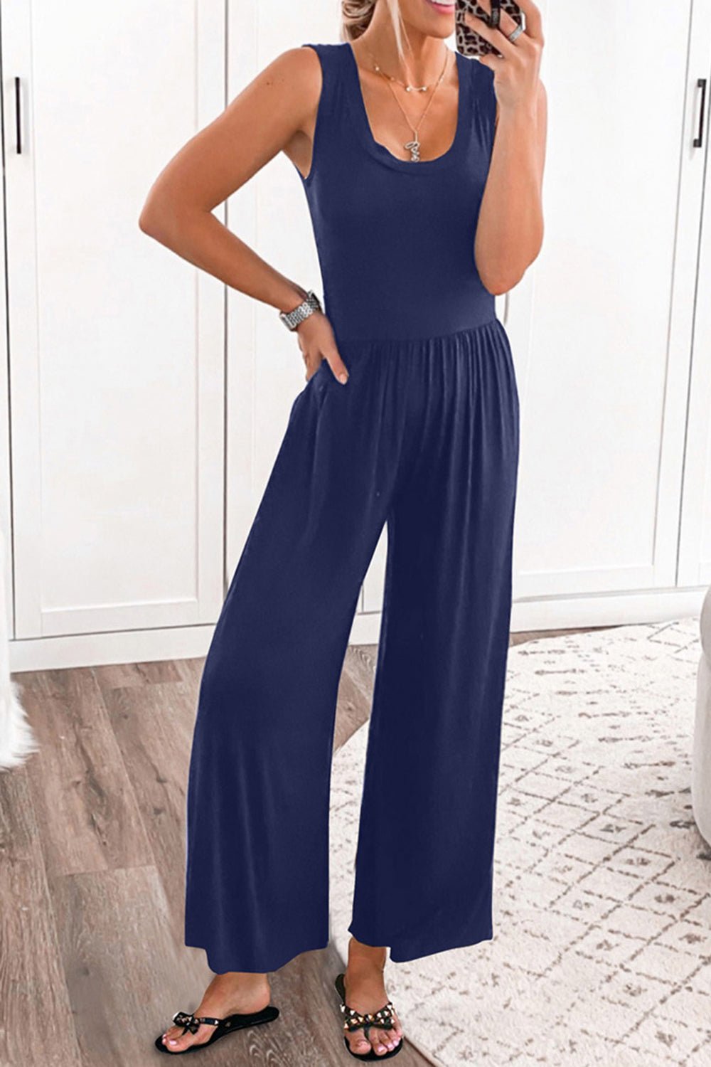 Full Size Scoop Neck Wide Strap JumpsuitJumpsuits & RompersTrendsiGirlyBayNavySBYTShip From Overseas