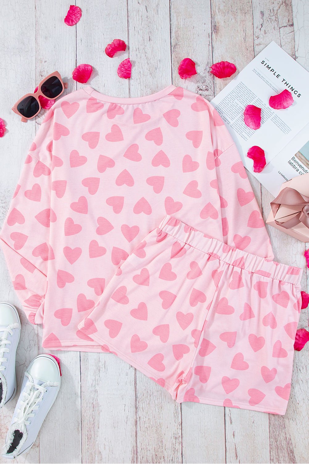 Heart Print Long Sleeve Top and Shorts Lounge Set - GirlyBayLoungewear & UnderwearHeart Print Long Sleeve Top and Shorts Lounge Set100100048072778SBlush PinkGirlyBayHeart Print Long Sleeve Top and Shorts Lounge Set