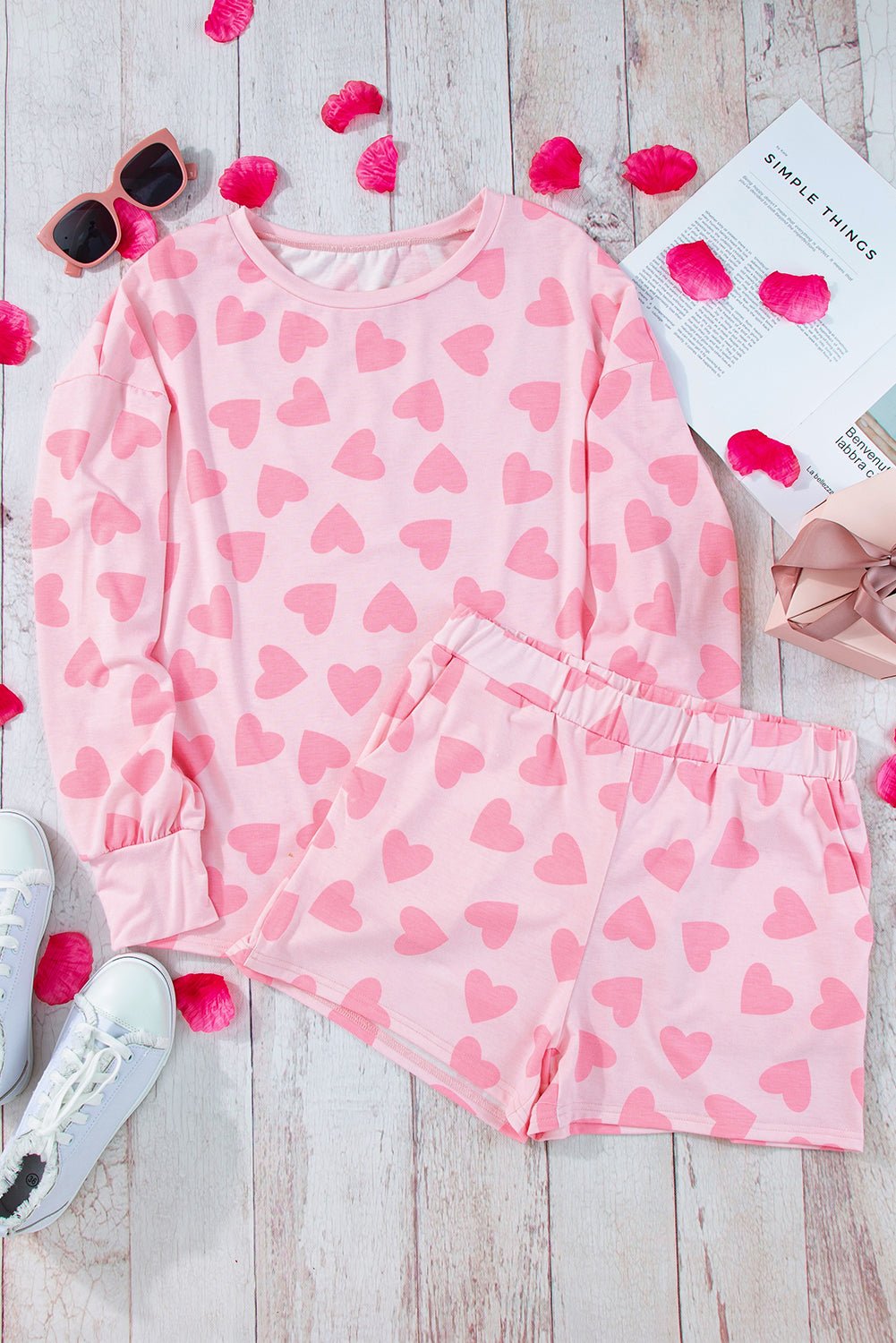 Heart Print Long Sleeve Top and Shorts Lounge Set - GirlyBayLoungewear & UnderwearHeart Print Long Sleeve Top and Shorts Lounge Set100100048072778SBlush PinkGirlyBayHeart Print Long Sleeve Top and Shorts Lounge Set