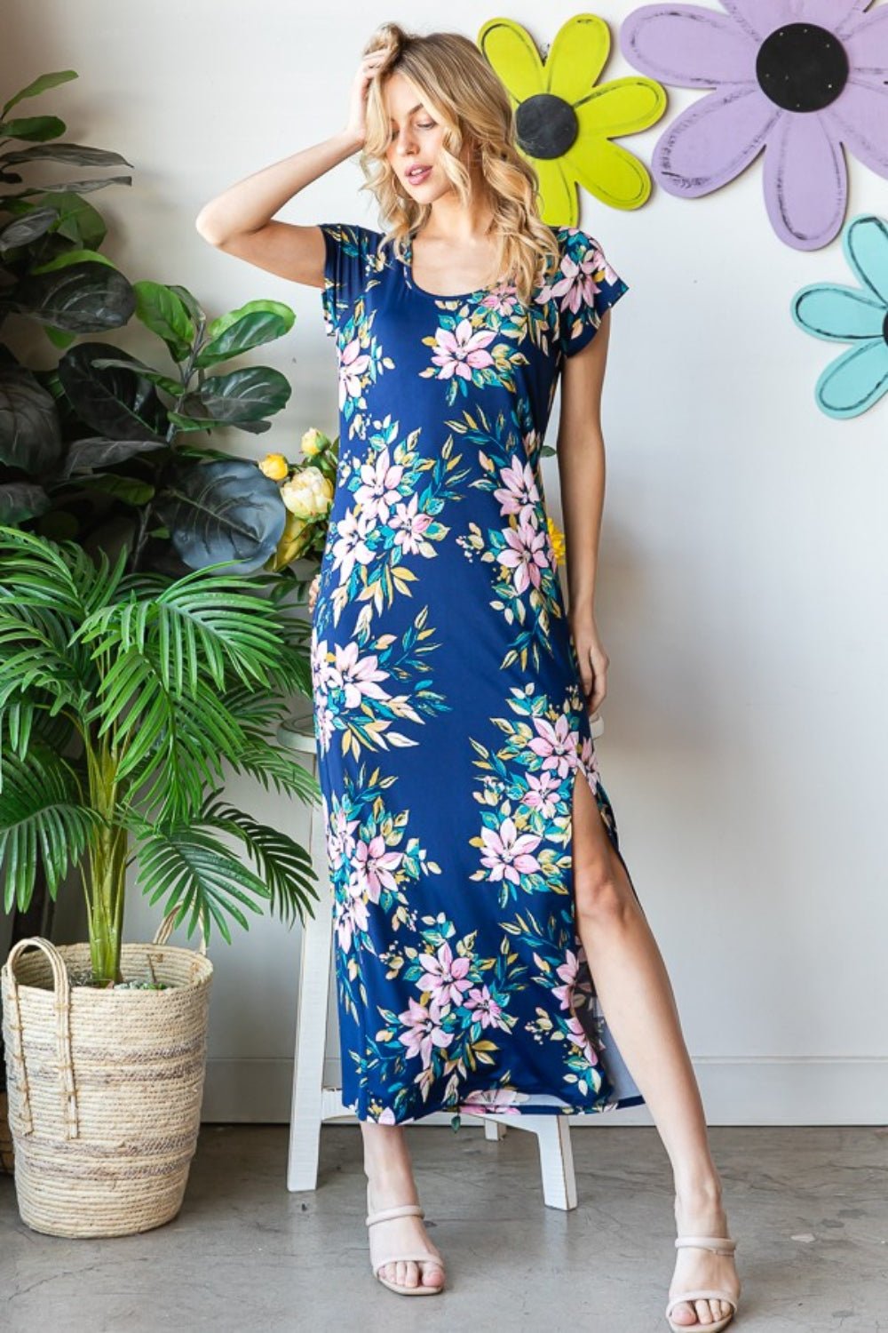 Heimish Full Size Floral Short Sleeve Slit Dress - GirlyBayHeimish Full Size Floral Short Sleeve Slit Dress100100265181360SNavy MultiGirlyBayHeimish Full Size Floral Short Sleeve Slit Dress