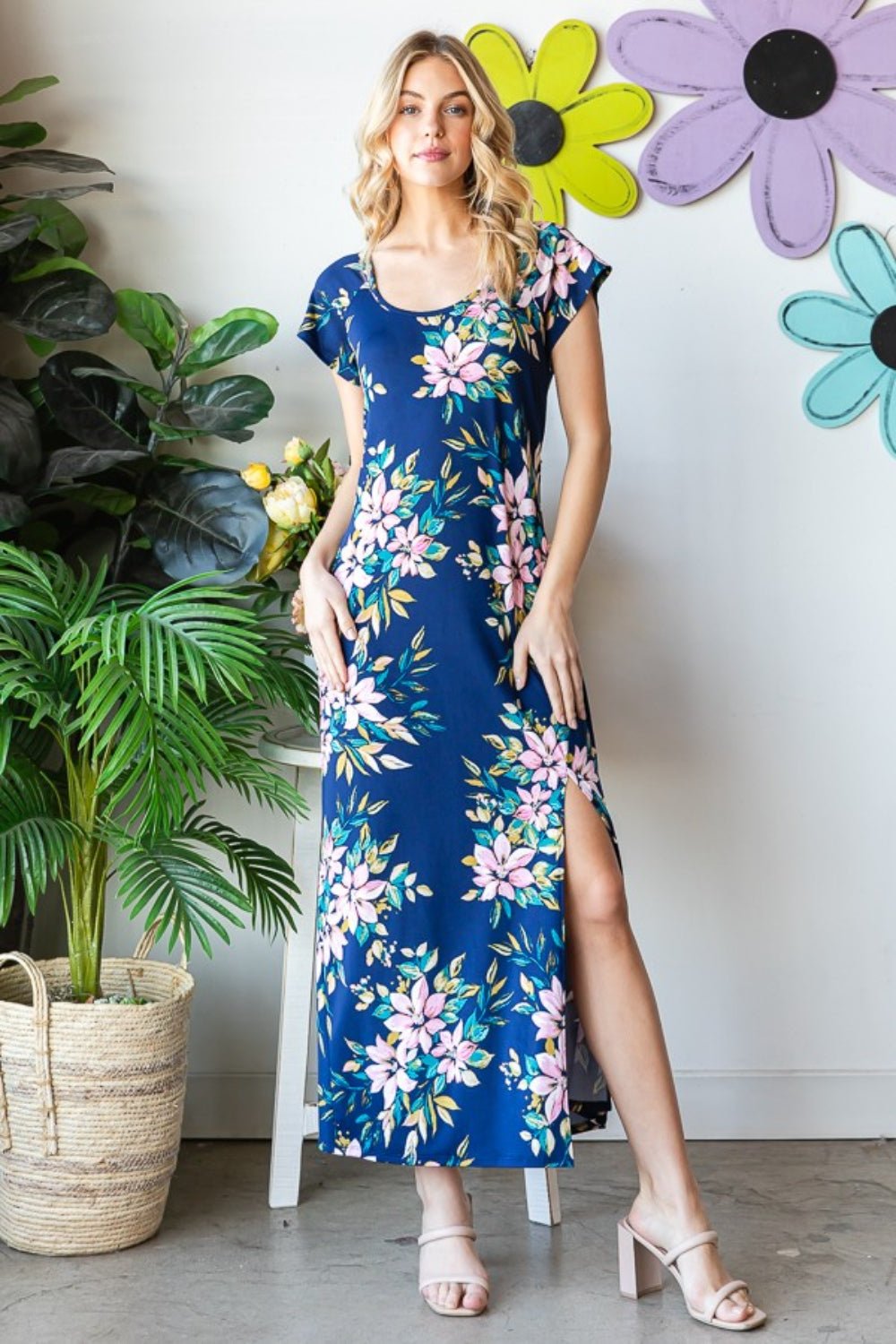 Heimish Full Size Floral Short Sleeve Slit Dress - GirlyBayHeimish Full Size Floral Short Sleeve Slit Dress100100265181360SNavy MultiGirlyBayHeimish Full Size Floral Short Sleeve Slit Dress