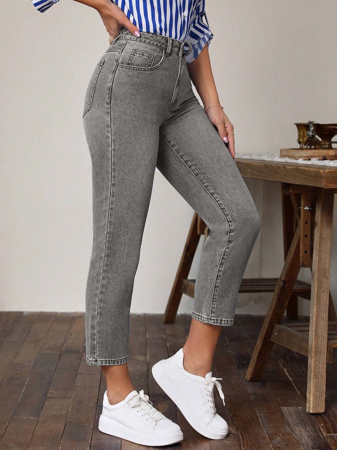 High Waist Jeans with Pockets - GirlyBayJeans & DenimHigh Waist Jeans with Pockets100100939283455SGrayGirlyBayHigh Waist Jeans with Pockets